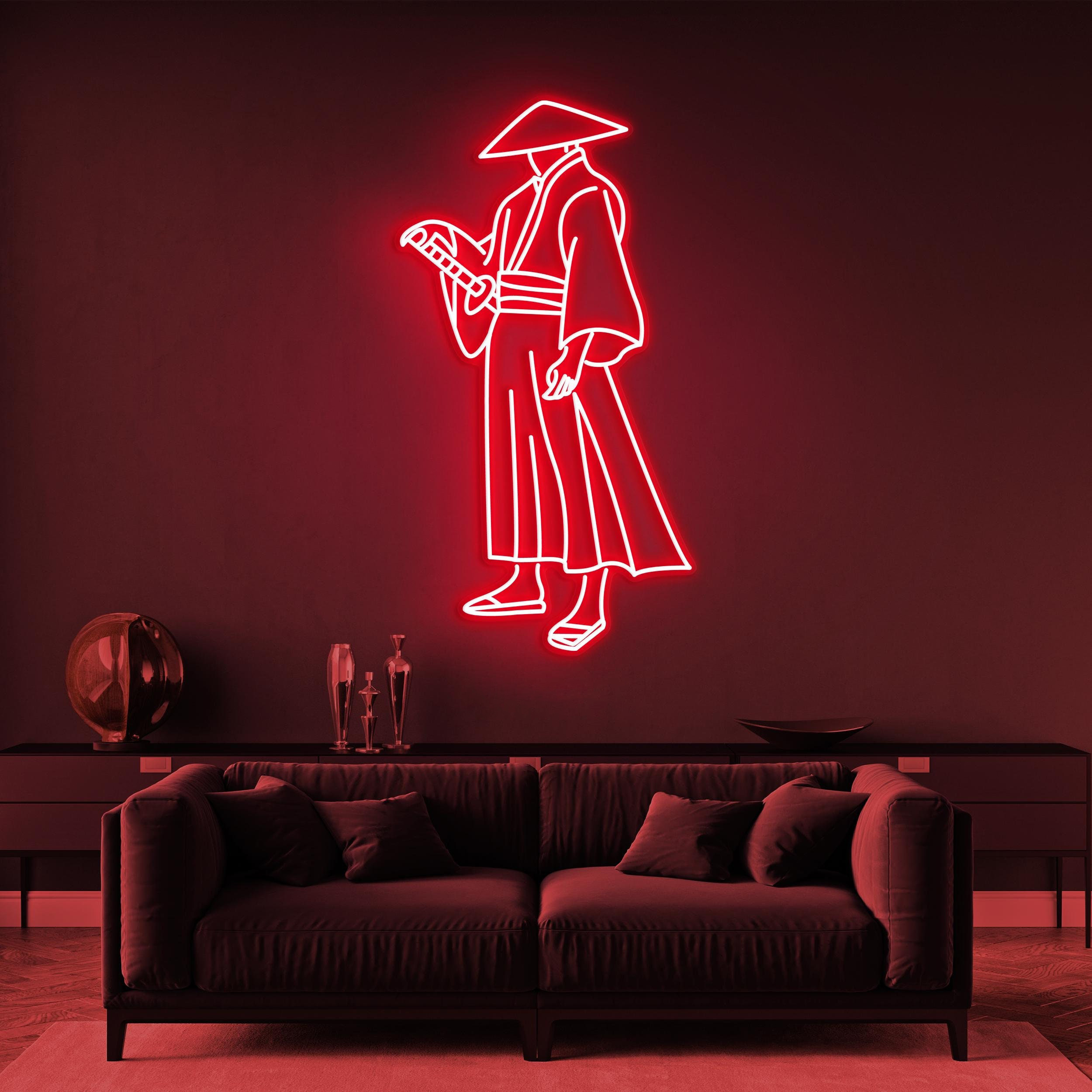 Samurai Neon Sign, Samurai LED Light, Japanese Warrior Wall Decor, Game Zone Art, Сartoon Character Sign, Ninja Man Decor for Anime Fans