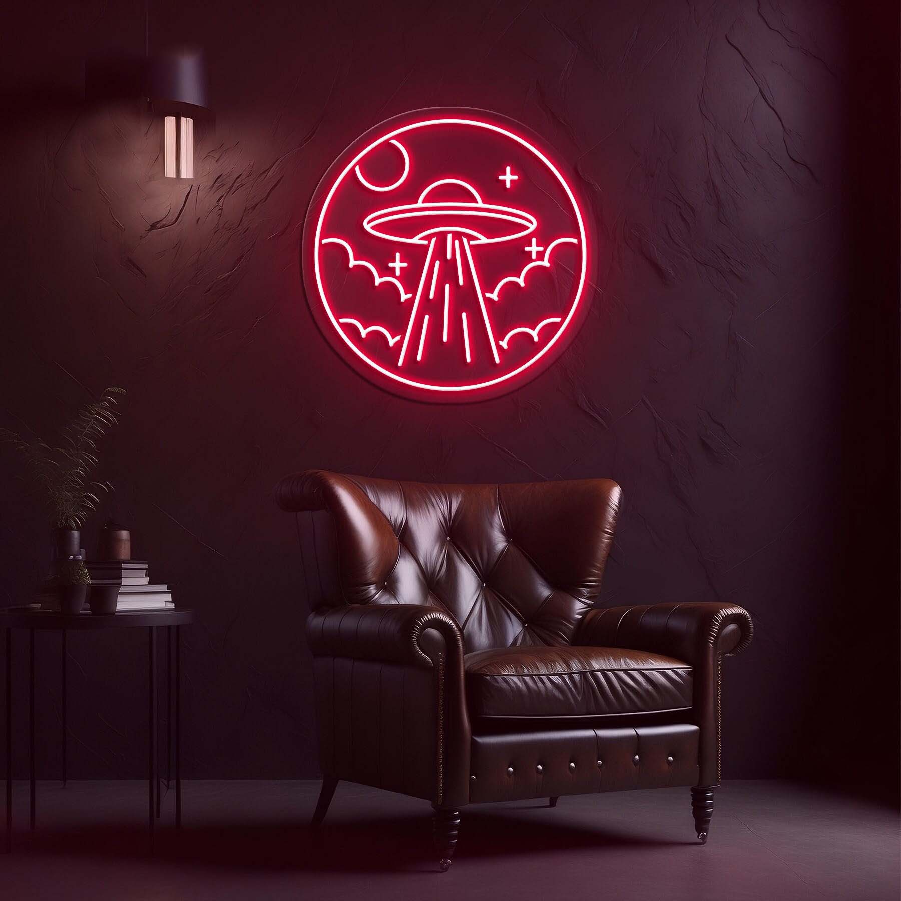 UFO Neon Sign, Ufo Alien Spaceship led Wall Art, UFO Room Decor for Game Room, Man Cave, Sci-Fi Lovers, UFO Neon Light for Party and Room