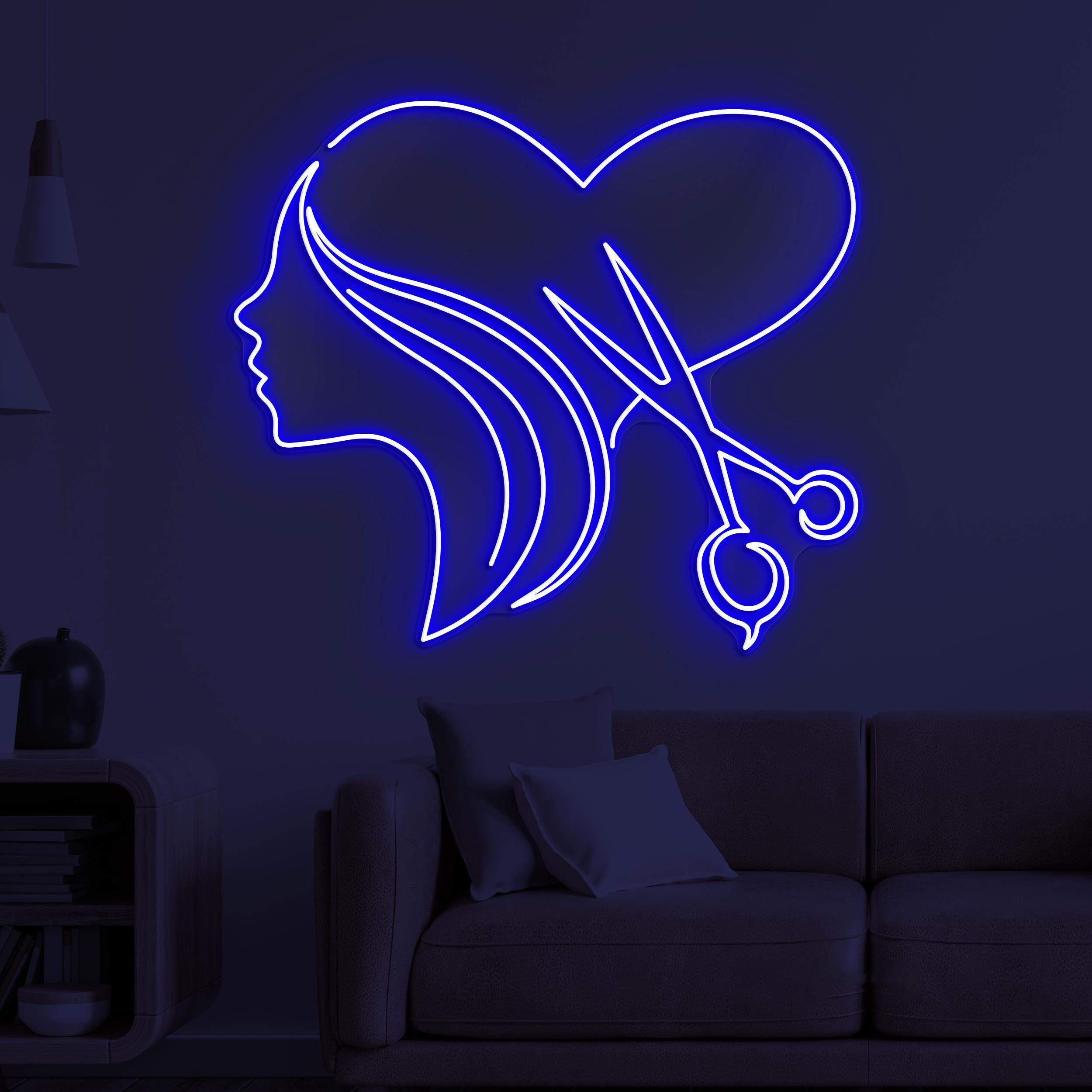 Heart Hair Neon Sign, Heart Haircut LED Light, Woman With Heart Wall Decor, Woman Heart Wall Art, Barber Shop Neon Light, Love Salon Art