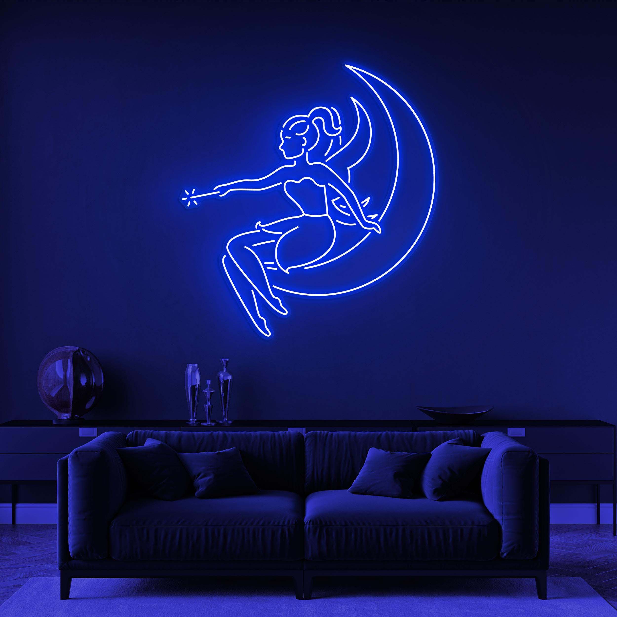 Fairy Girl on Moon Neon Light, LED Neon Sign for Kids' Room, Butterfly Fairy Art, Magical Bedroom Decor, Custom Neon Sign for Nursery Decor