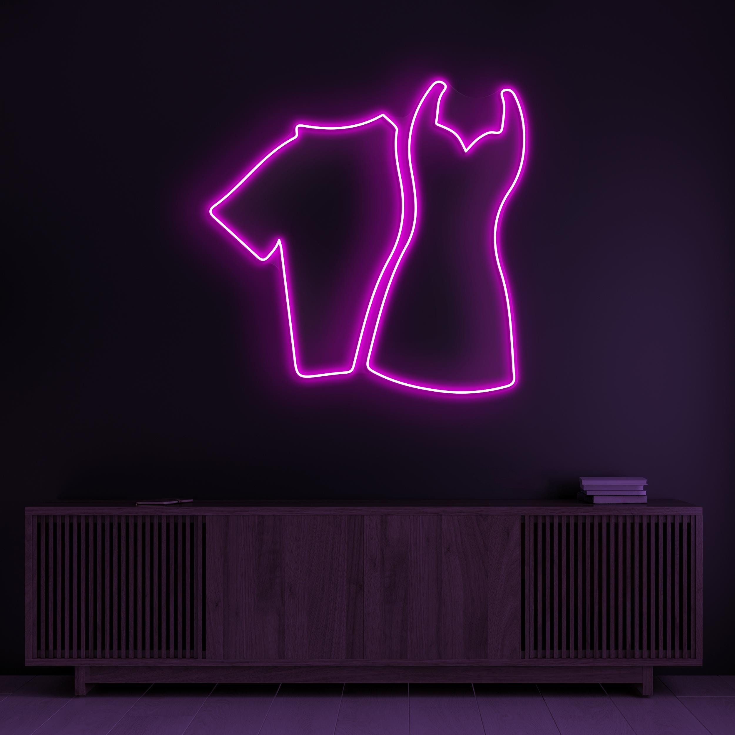 T-Shirt & Dress Neon Sign, T-Shirt and Dress LED Light, Clothing Wall Decor, Clothing Pair Art, Garment Shop Neon Light, Business Logo Sign