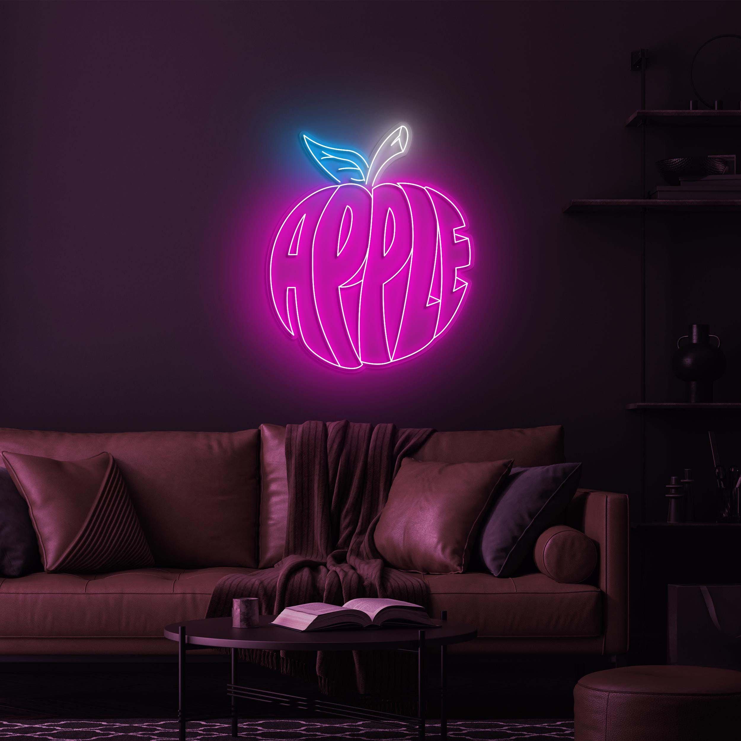 Apple Neon Sign Light, Apple Letter Neon Sign, Apple Fruit Neon for Kitchen, Kids Room Decor, Kawaii Apple Wall Art, Cafe and Bedroom Gift