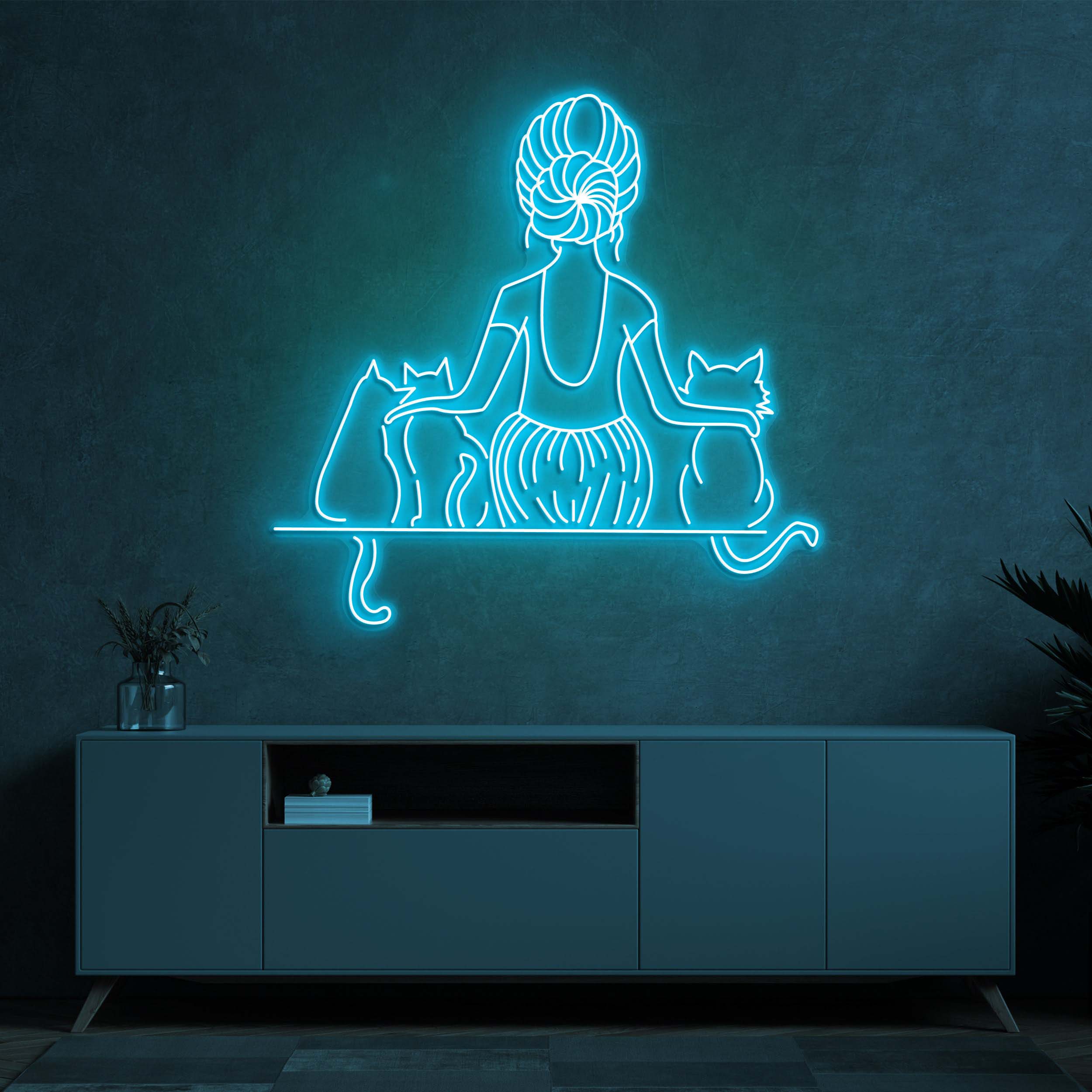 Woman and Cats Neon Sign, Cat Mom Sign, Cats Neon Art for Cat Owners, Gift for Mother's Day, LED Neon Art Sign, Cats Neon Sign,Led Cats Sign