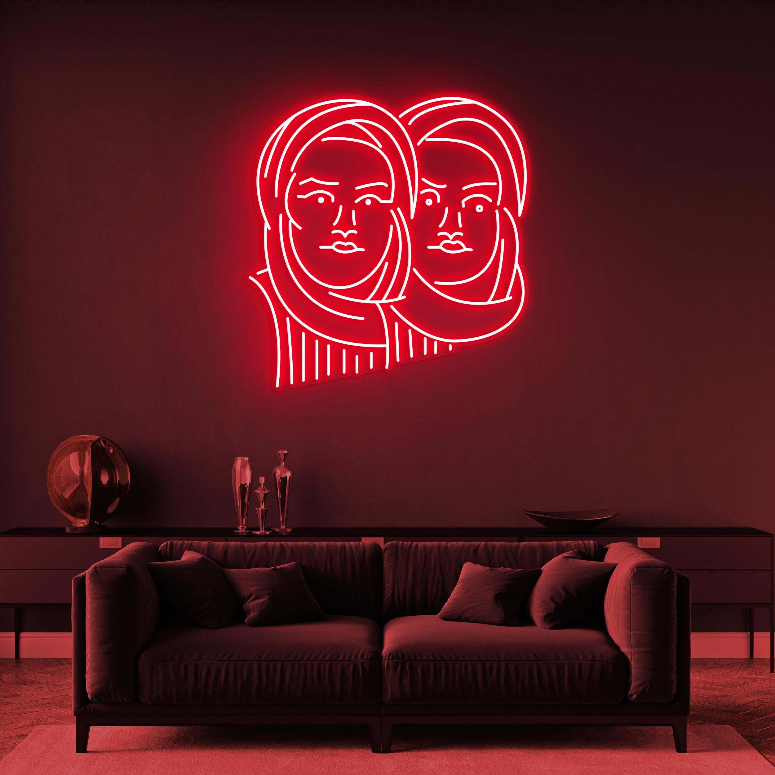 Twin Faces Neon Sign, Twin Faces LED Light, Twin Faces LED Neon Art, Double Vision Wall Art, Home Wall Decor, Custom Twin Face Neon Sign