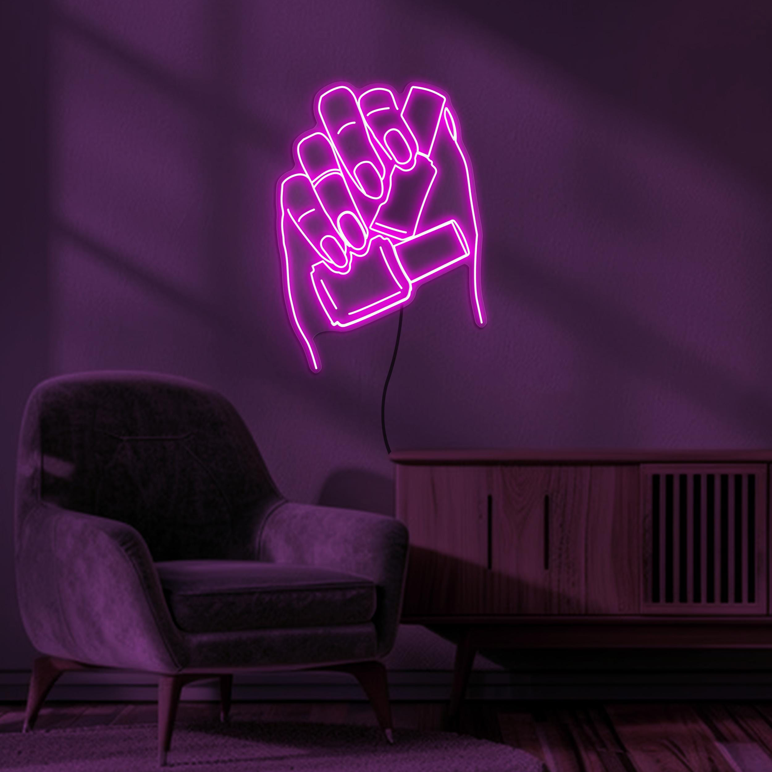 Hand Holding Nail Polish Neon Sign, Hand Holding Nail Polish LED Light, Hand & Nail Paint Wall Art, Beauty Salon Wall Art, Nail Artist Decor