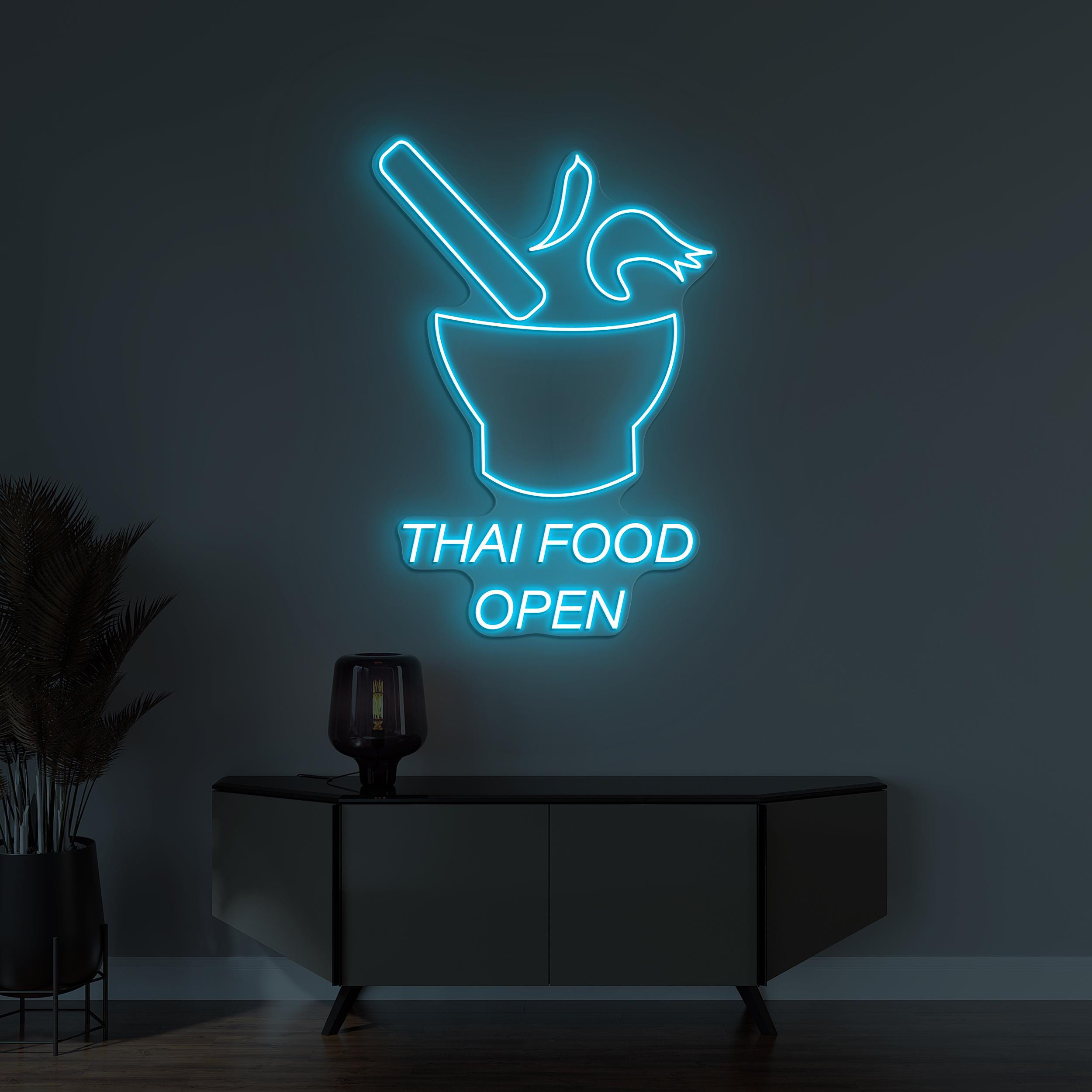 Thai Food Open Neon Sign, Thai Food Open LED Light, Asian Food Wall Decor, Restaurant Wall Decor, Tom Yum Bowl Led Sign, Thai Food Wall Art