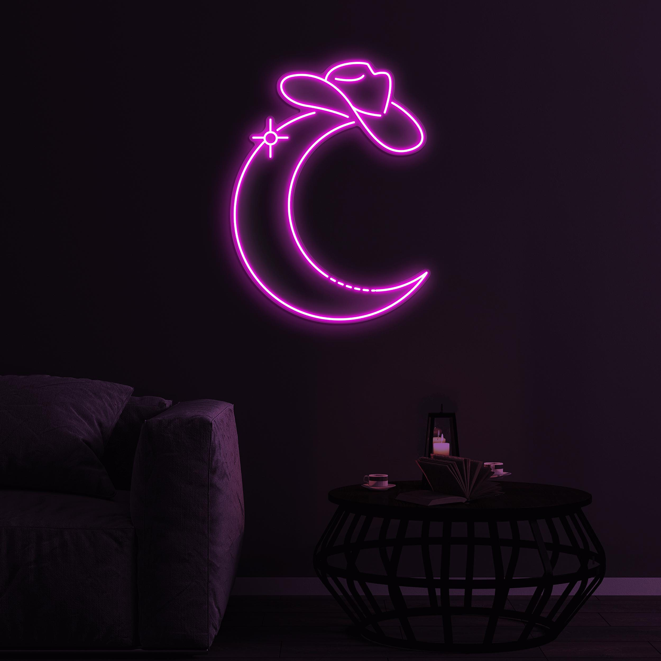 Moon Wearing Cowboy Hat Neon Sign, Moon LED Light, Home Wall Decor, Western Cowboy Bar Sign, Man Cave Decor, Western Bar Pub Neon Sign, Gift