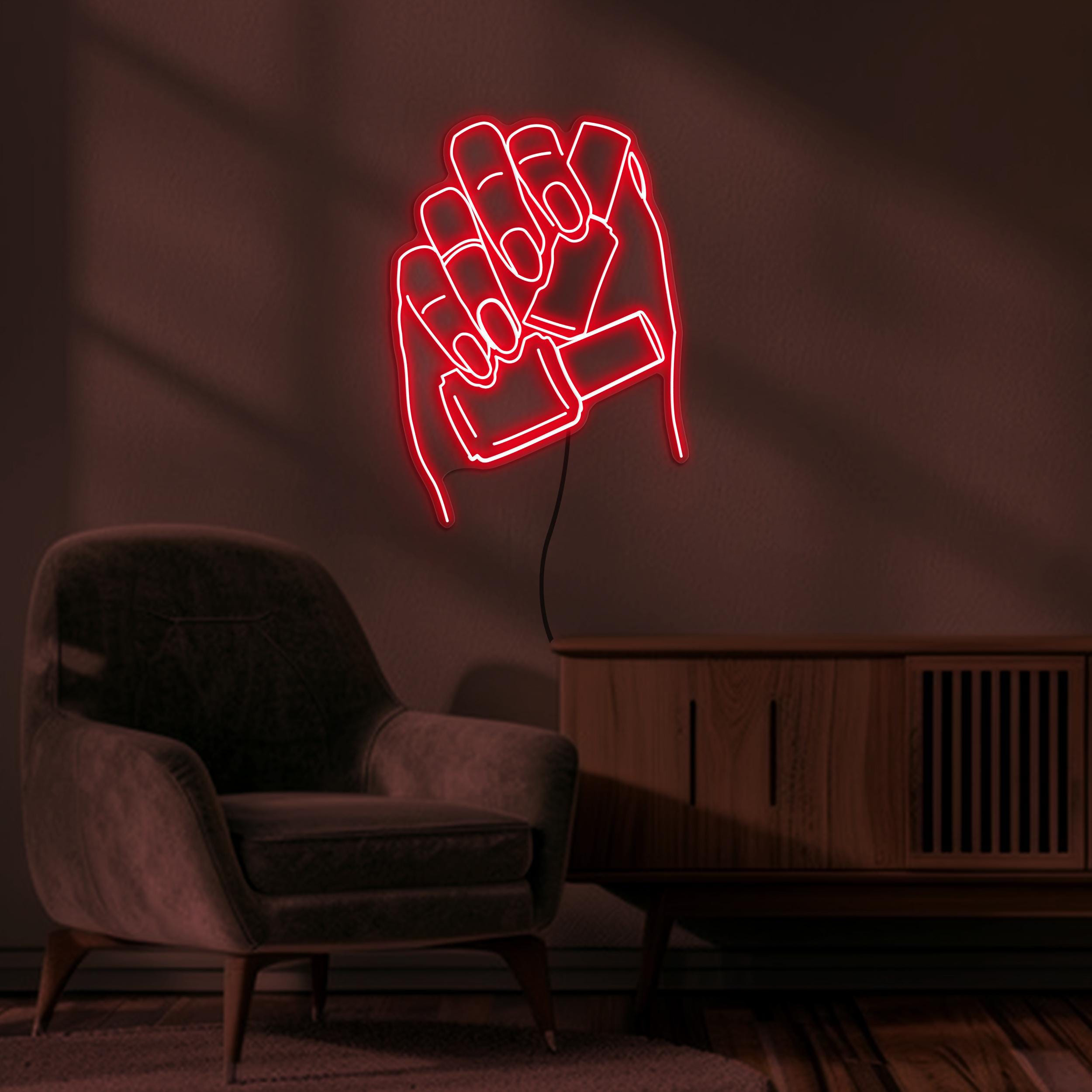 Hand Holding Nail Polish Neon Sign, Hand Holding Nail Polish LED Light, Hand & Nail Paint Wall Art, Beauty Salon Wall Art, Nail Artist Decor