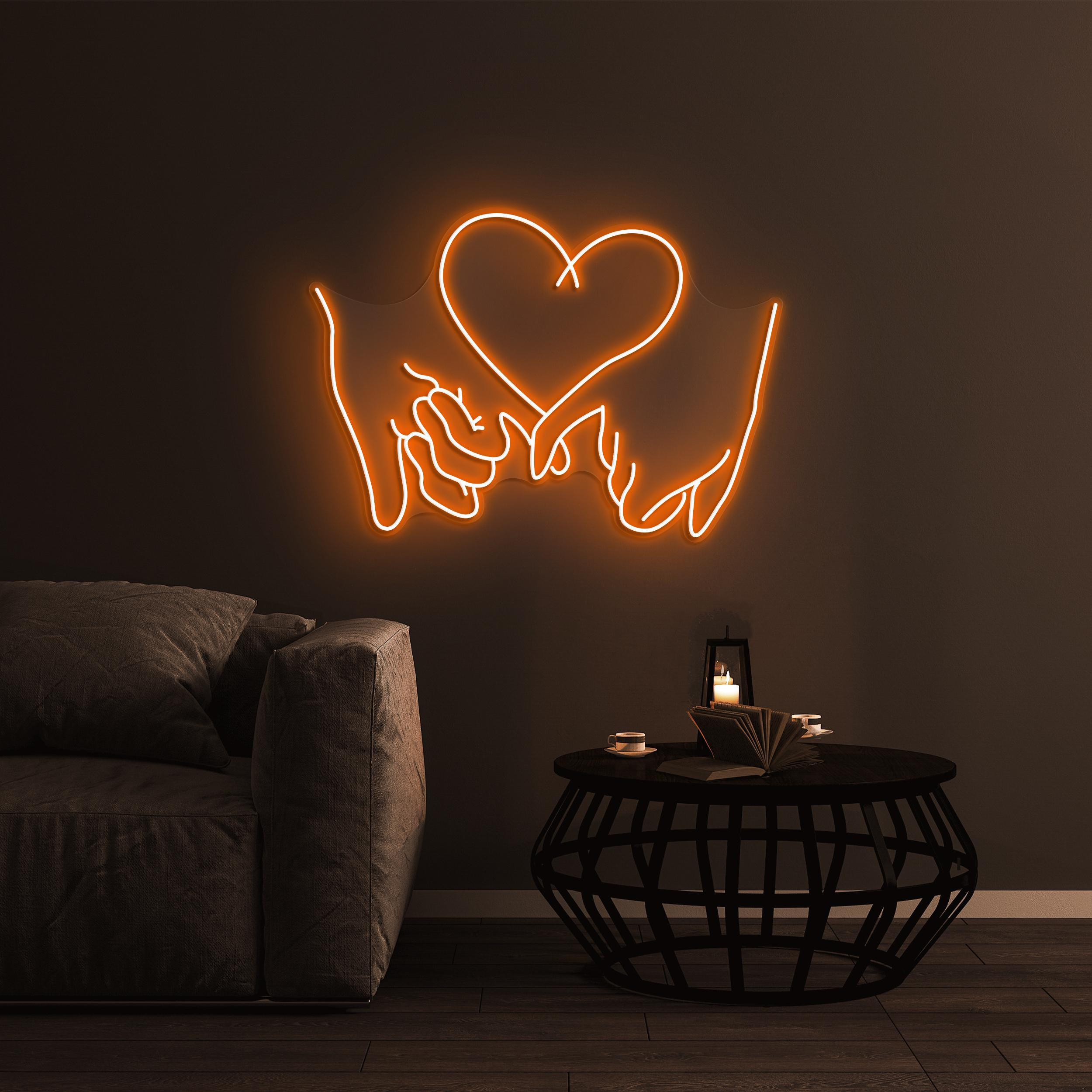 Holding Hands Heart Neon Sign, Holding Hands Heart LED Light, Lover Hands Wall Decor, Couple Hands Sign, Romantic Decor, Hand Heart Love Art
