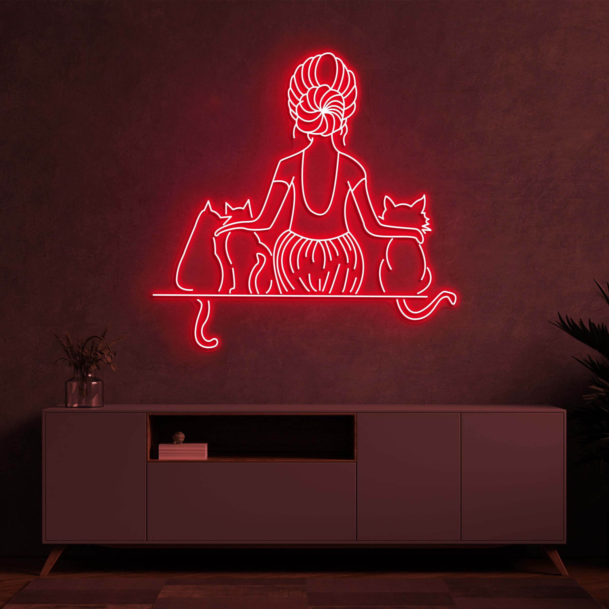 Woman and Cats Neon Sign, Cat Mom Sign, Cats Neon Art for Cat Owners, Gift for Mother's Day, LED Neon Art Sign, Cats Neon Sign,Led Cats Sign