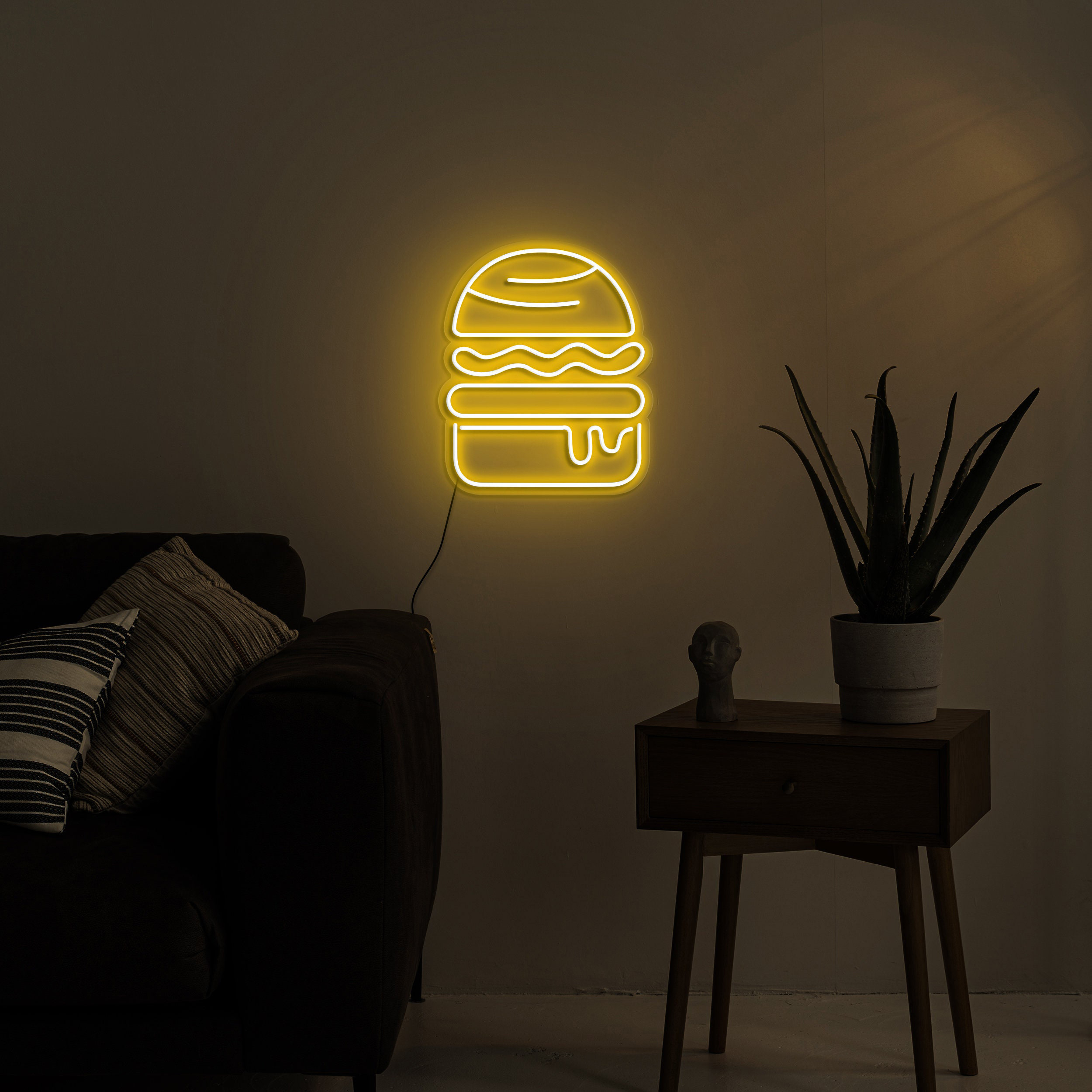 Hamburger Neon Sign, LED Hamburger Night Light, Fast Food Shop Decor, USB Powered Neon Sign, Restaurant, Home Bar, Gaming Room,Birthday Gift
