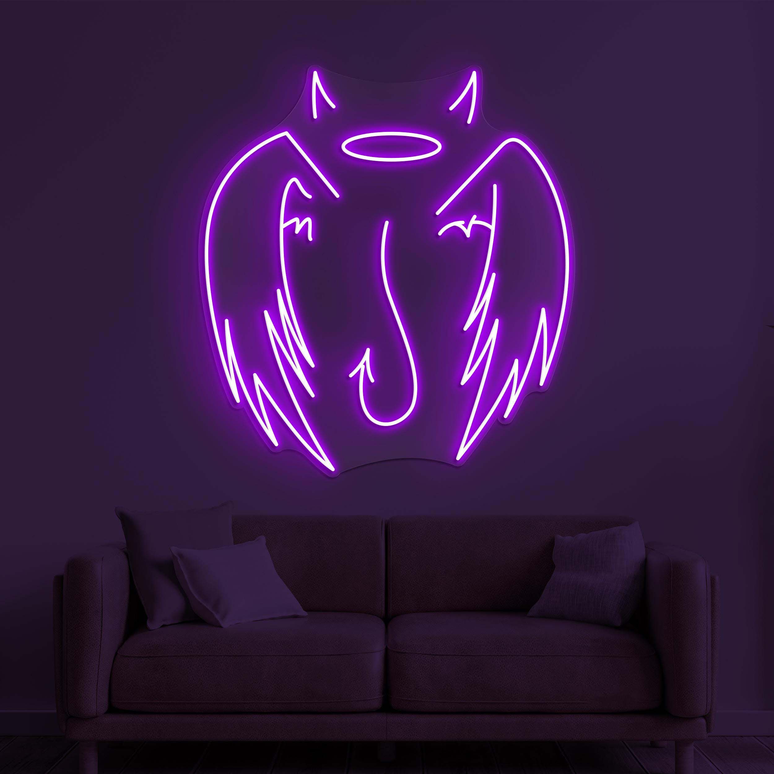 Angel & Devil Wings Neon Sign, Angel and Devil Wings LED Light, Devil Horn Wall Art, Home Wall Decor, Evil Horns Sign, Room or Party Decor