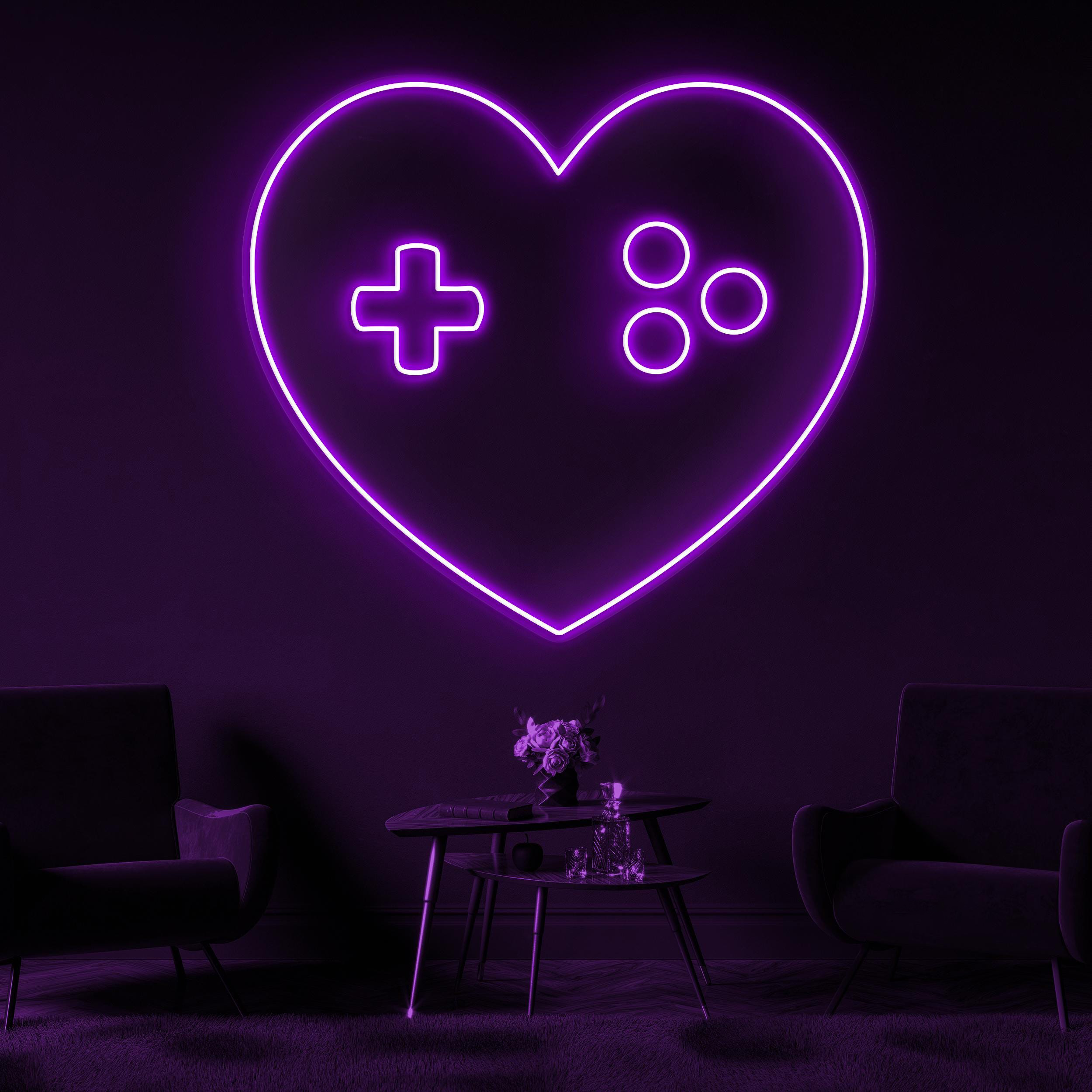 Gamer Heart Neon Sign, Gamer Heart LED Light, Game Room Wall Decor, Gaming Love LED Sign, Game Heart Controller Wall Art, Personalized Sign