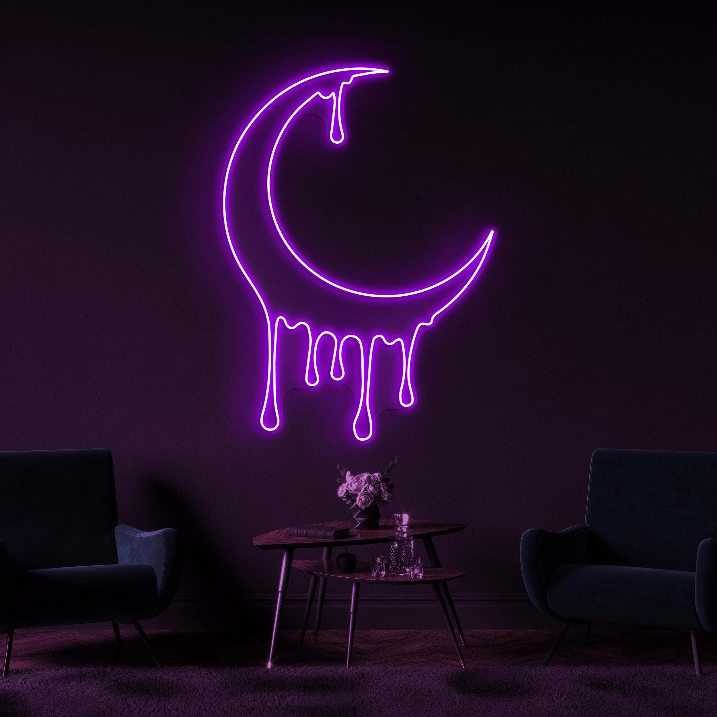 Melting Moon Neon Sign, Melting Moon LED Light, Crescent Moon Wall Art, Dripping Moon Wall Decor, Kids Room Neon Light, Home Neon Decor