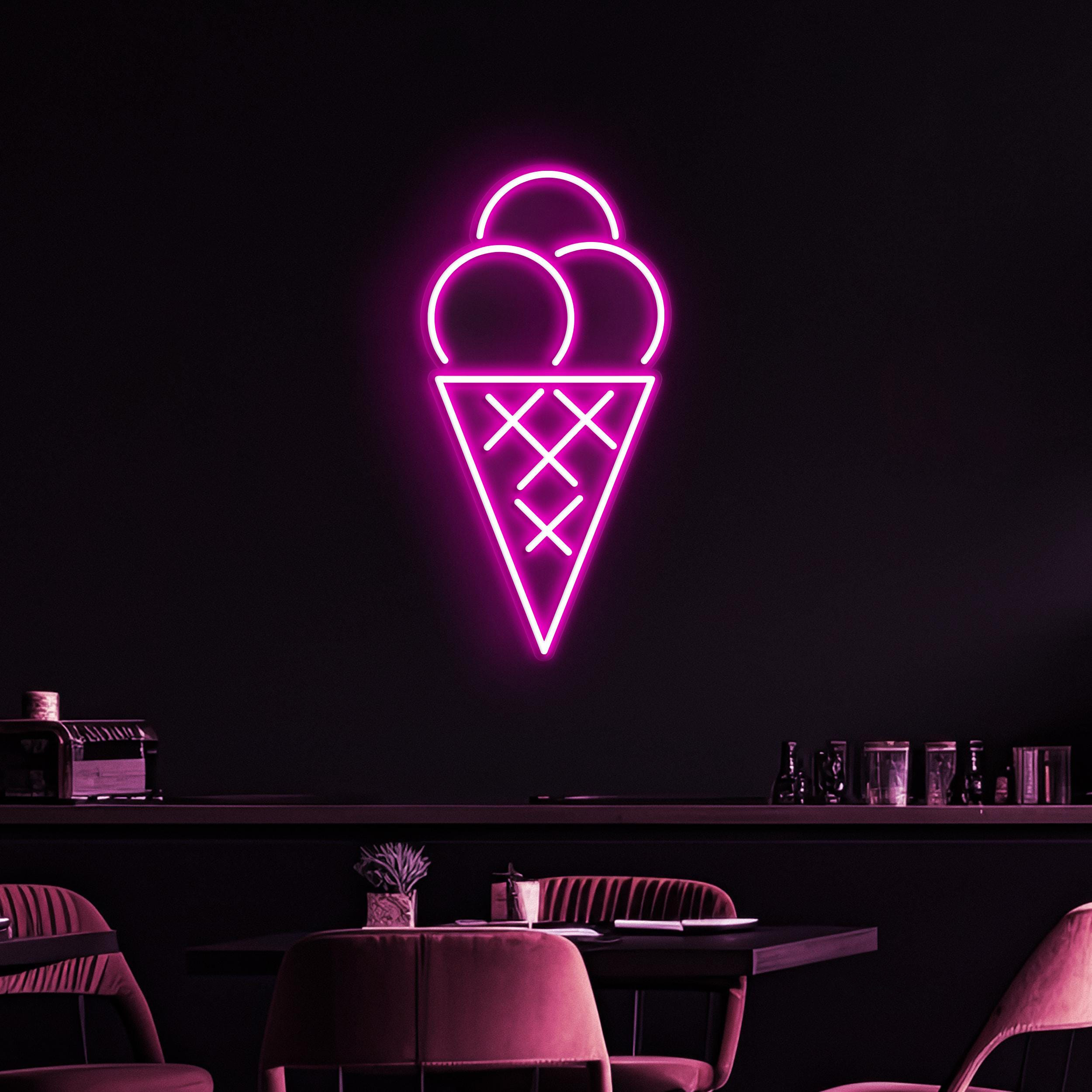 Cone Ice Cream Neon Sign, Cone Ice Cream LED Light, Bar and Cafe Neon Light, Ice Cream Shop Wall Decor, Dessert Spot Art, Kids Room Decor