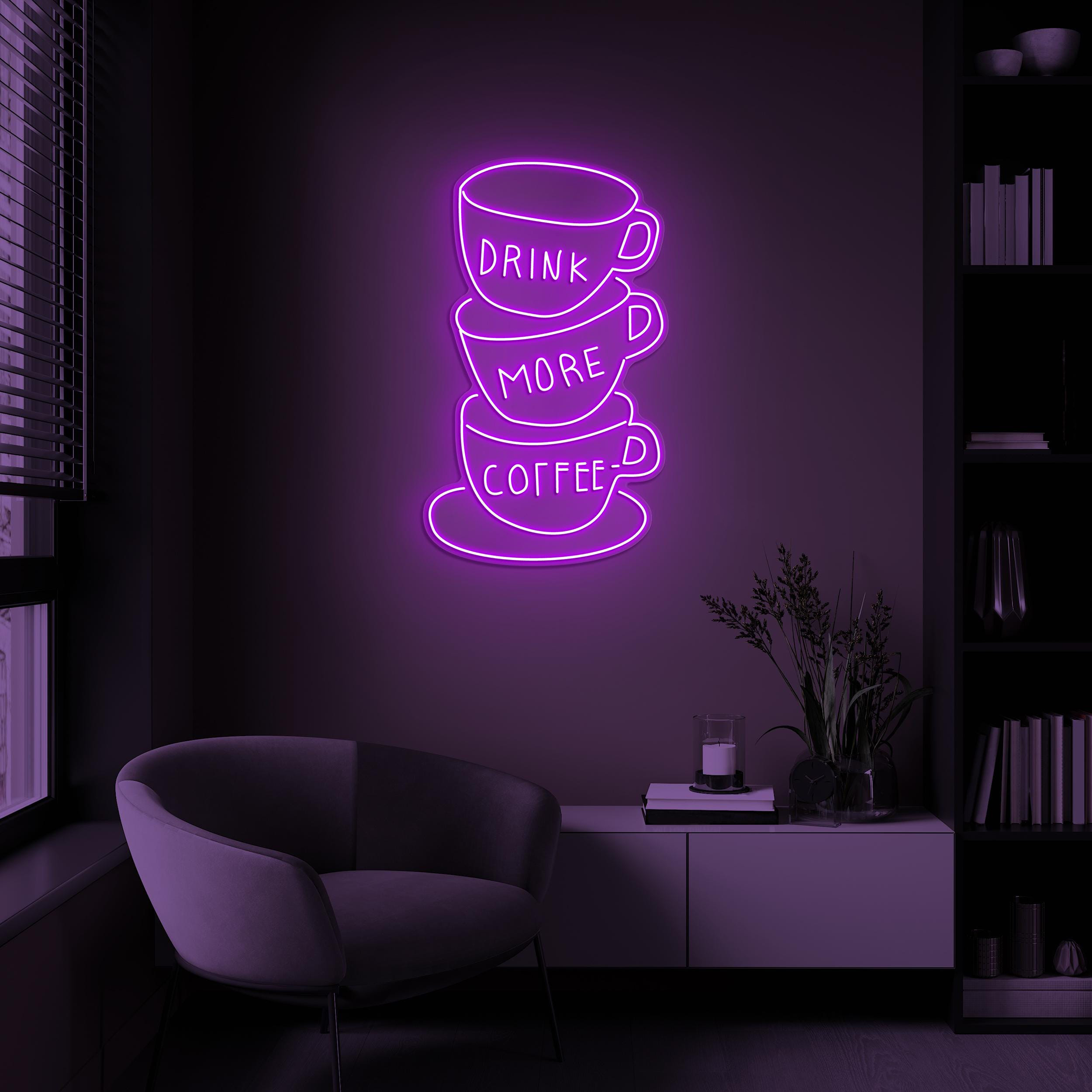 Drink More Coffee Neon Sign, Drink More Coffee LED Light, Drink More Coffee Wall Art, Coffee Lover Gift, Cups Wall Art, Home Room Shop Decor