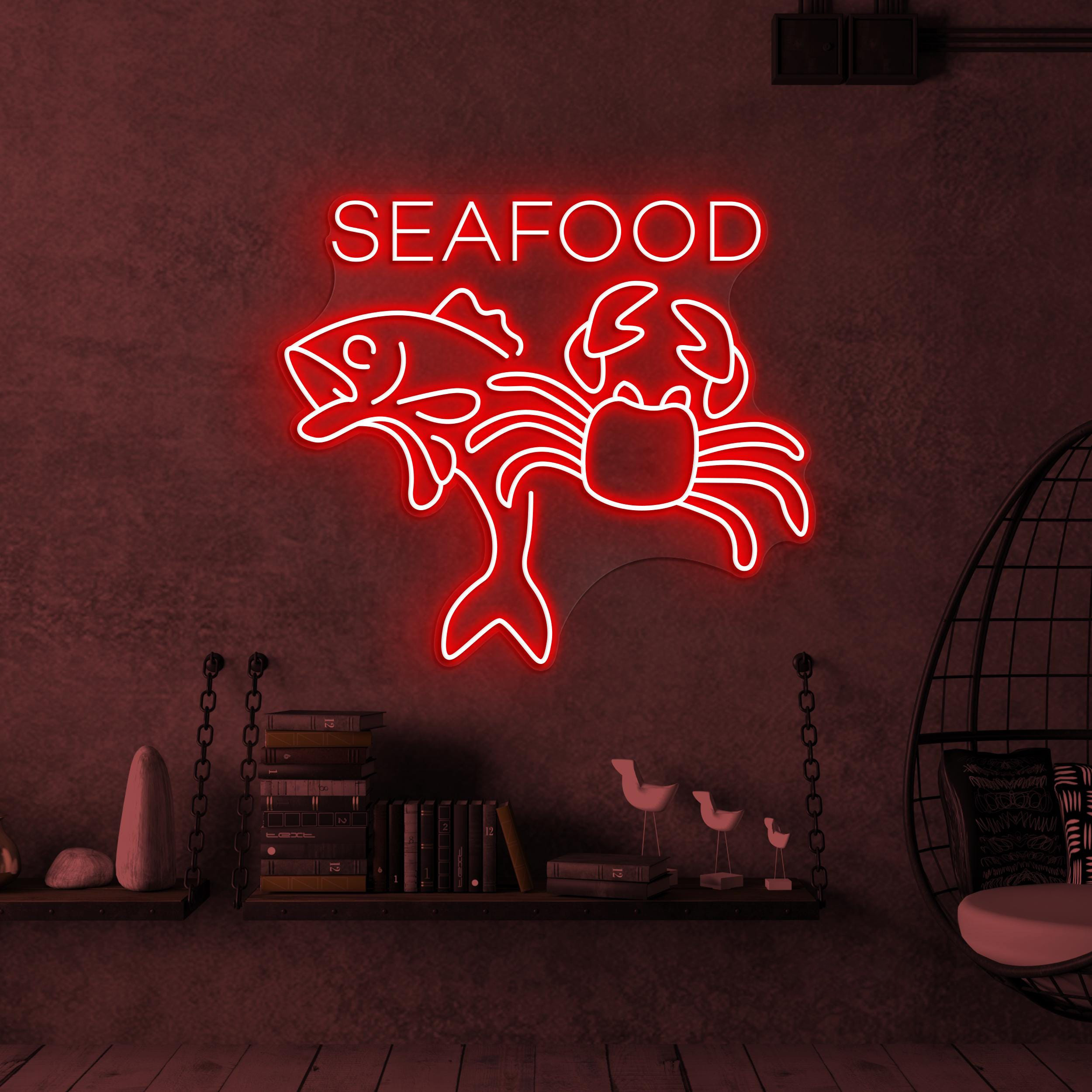 Seafood Neon Sign, Seafood LED Light, Fish Shop Wall Decor, Crab Wall Art, Seafood Restaurants Neon Led Light, Beach Neon Decor, Seafood Art