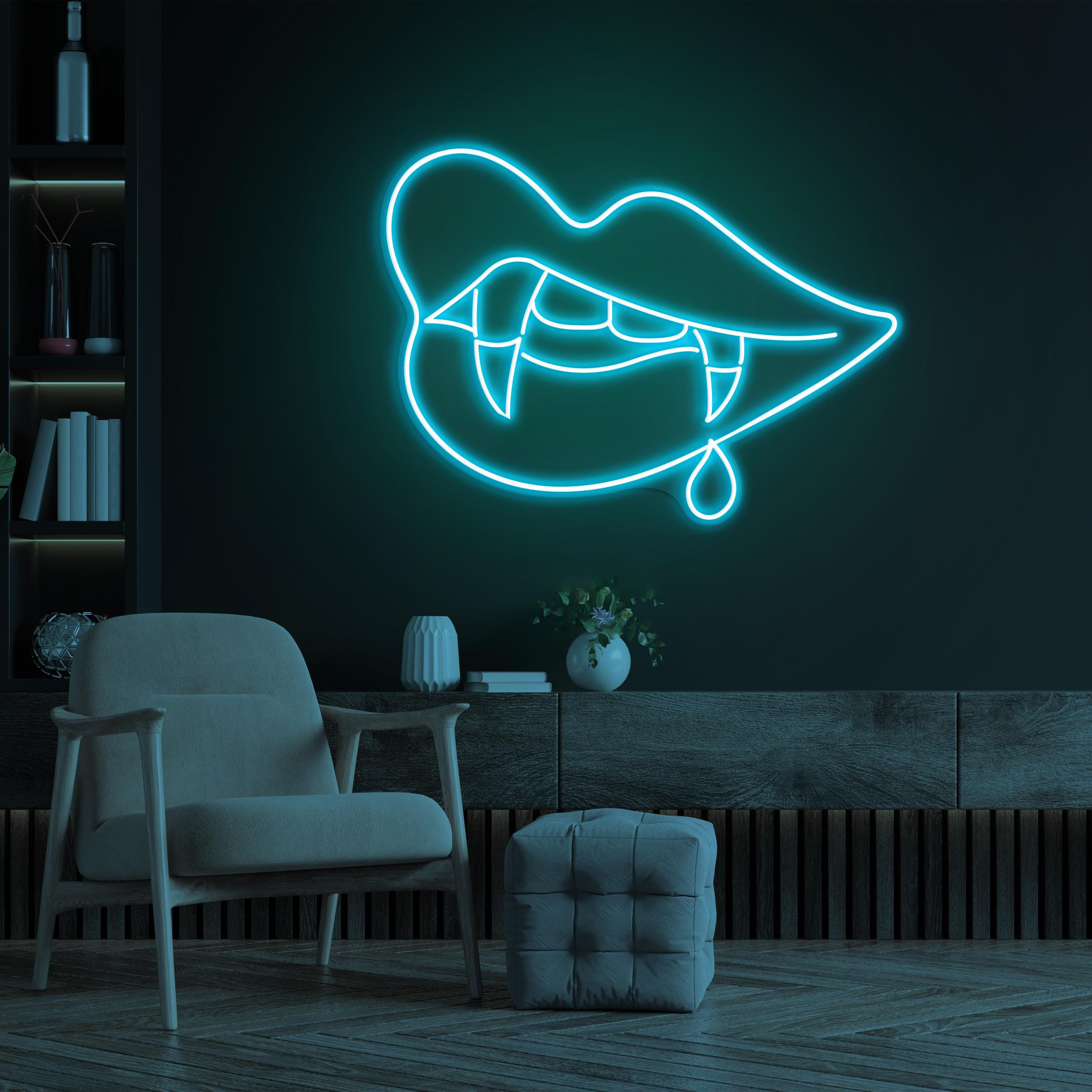Vampire Lips Neon Sign, Vampire Lips LED Light, Vampire Teeth LED Neon Art, Goth Wall Art Sign, Lips Art, Decor for Horror Room & Game Room