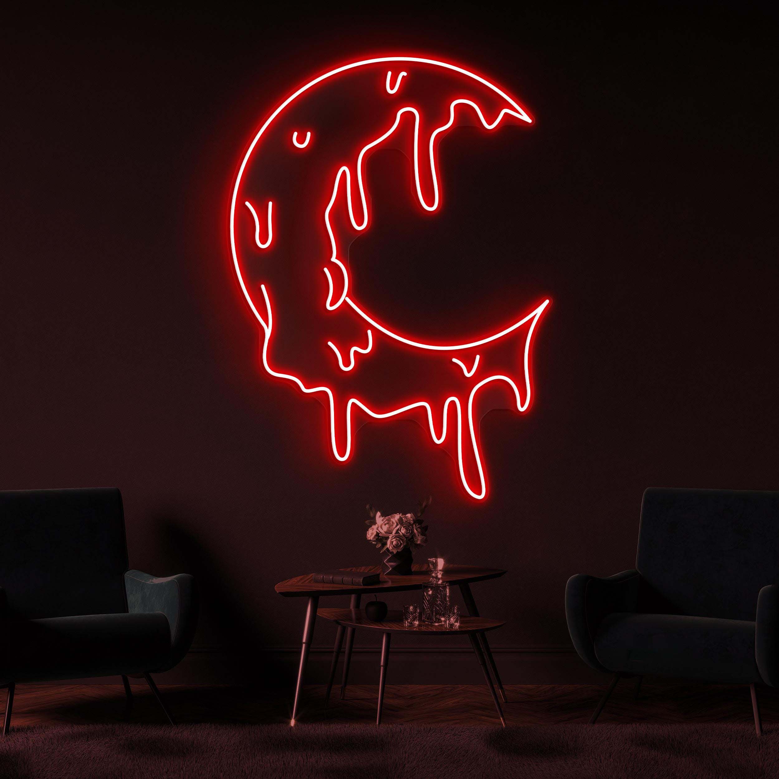 Melting Moon Neon Sign, Melting Moon LED Light, Dripping Crescent Wall Decor, Dripping Moon Wall Art, Nursery Room Neon Light, Home Decor