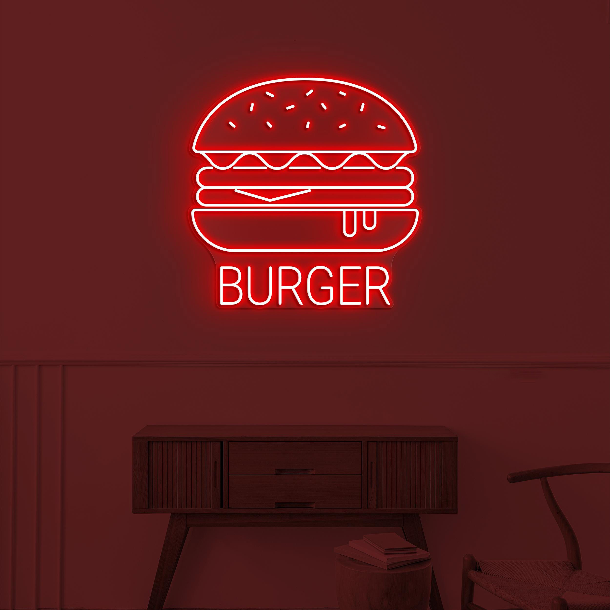 Burger Neon Sign, Hamburger LED Light, Fast Food Restaurant Wall Decor, Burger Lover Gift, Burger Neon Art, Custom Neon Sign, Cafe Wall Art