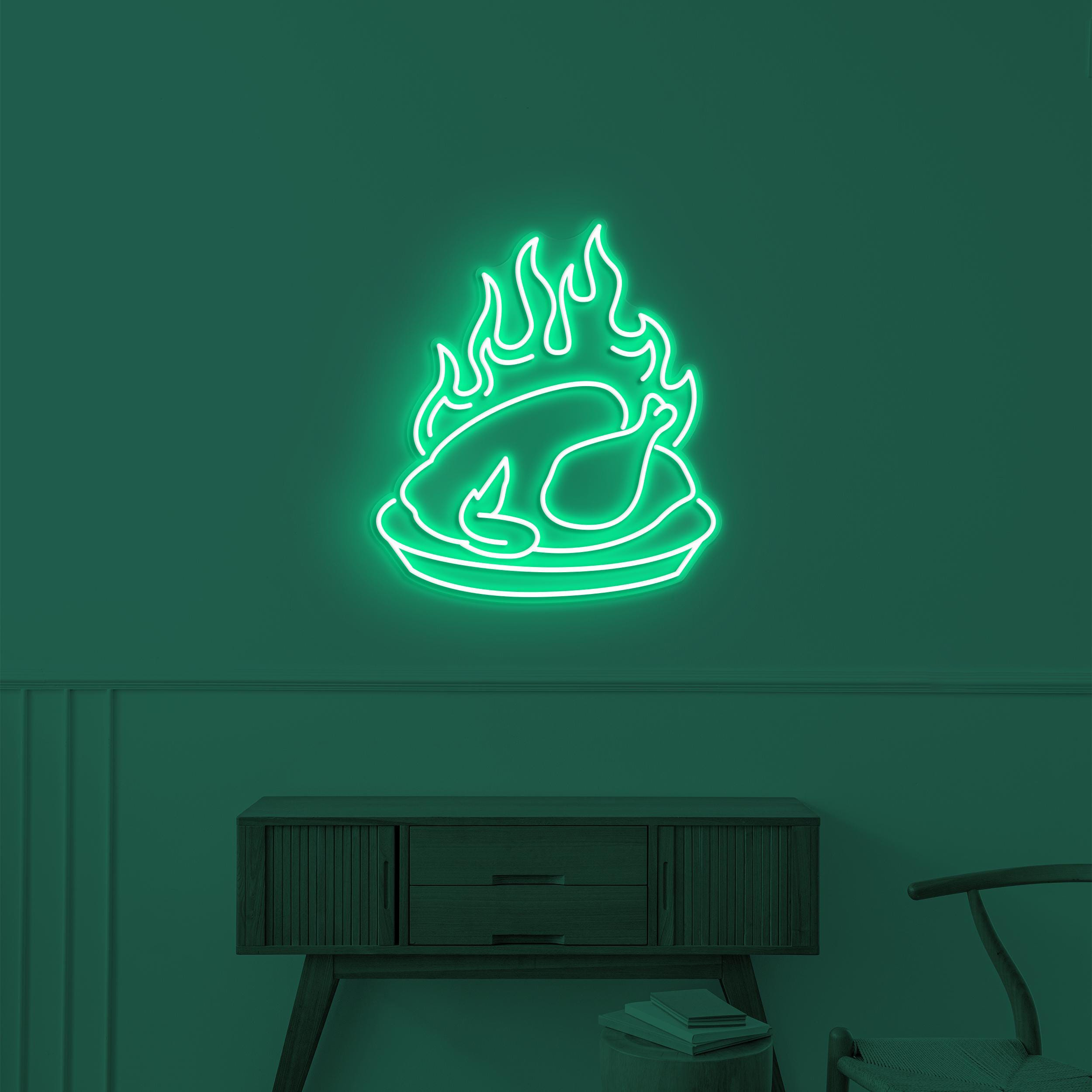 Flaming Chicken Neon Sign, Flaming Chicken LED Light, Restaurant Wall Decor, Chicken Shop Wall Art, Chicken Neon Sign, Roast Chicken Sign