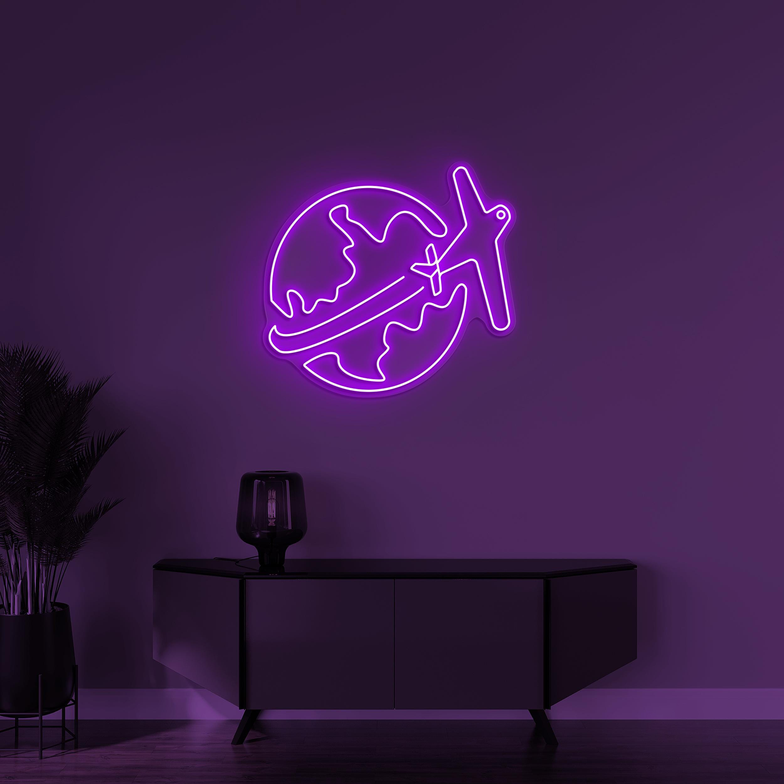 World Neon Sign, Travel World LED Light, Airplane Wall Decor, Earth Neon Sign, Travel Agency Wall Sign, Trip Neon Art, Travel Logo Sign