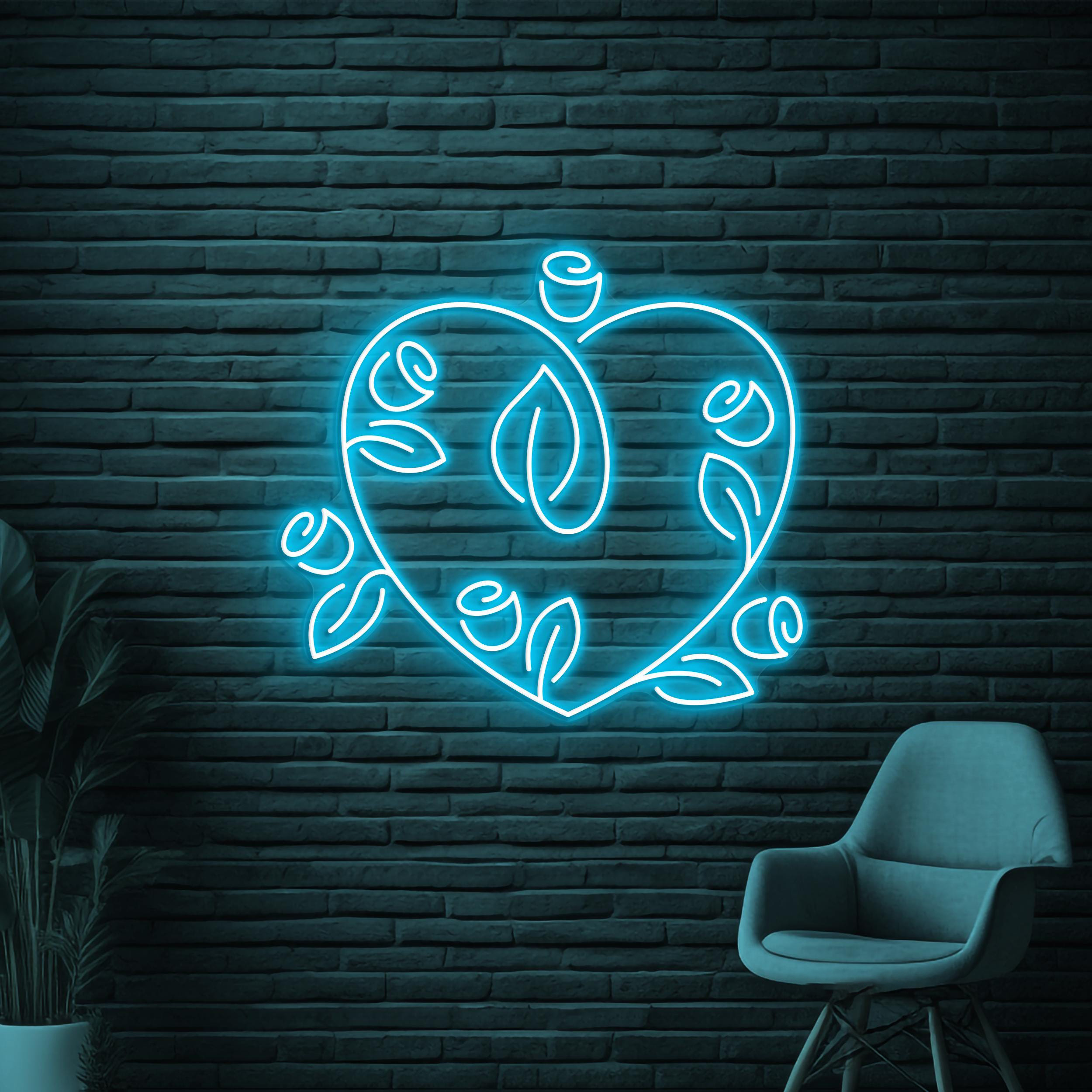 Rose Heart Neon Sign, Rose Heart LED Light, Flower With Heart Wall Art, Wedding Wall Decor, Home, Event, Party Bar Decor, Flower Shop Sign