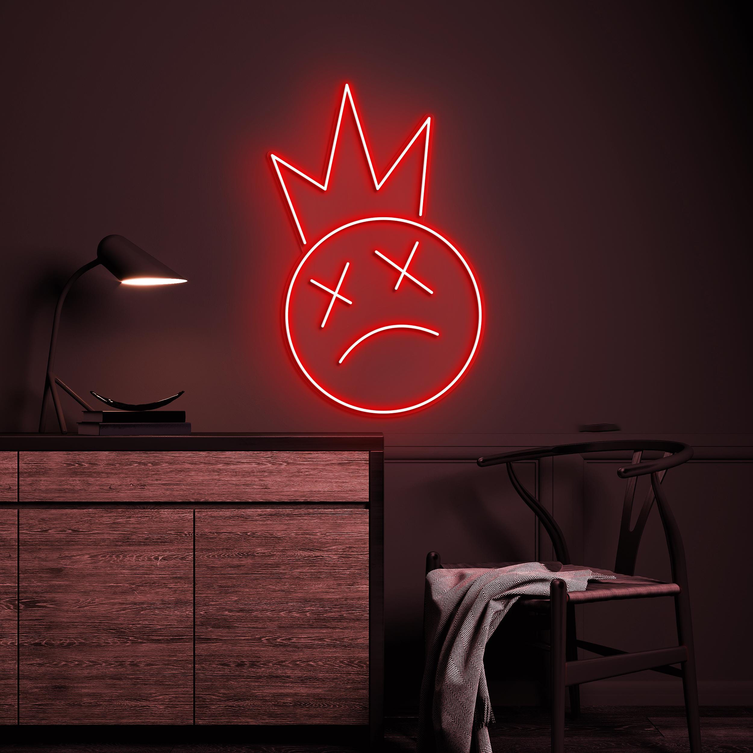 Crowned Sad Face Neon Sign, Crowned Sad Face LED Light, Moody LED Neon Art, Crowned Neon Light, Halloween Wall Decor, Home Wall Decor, Gift