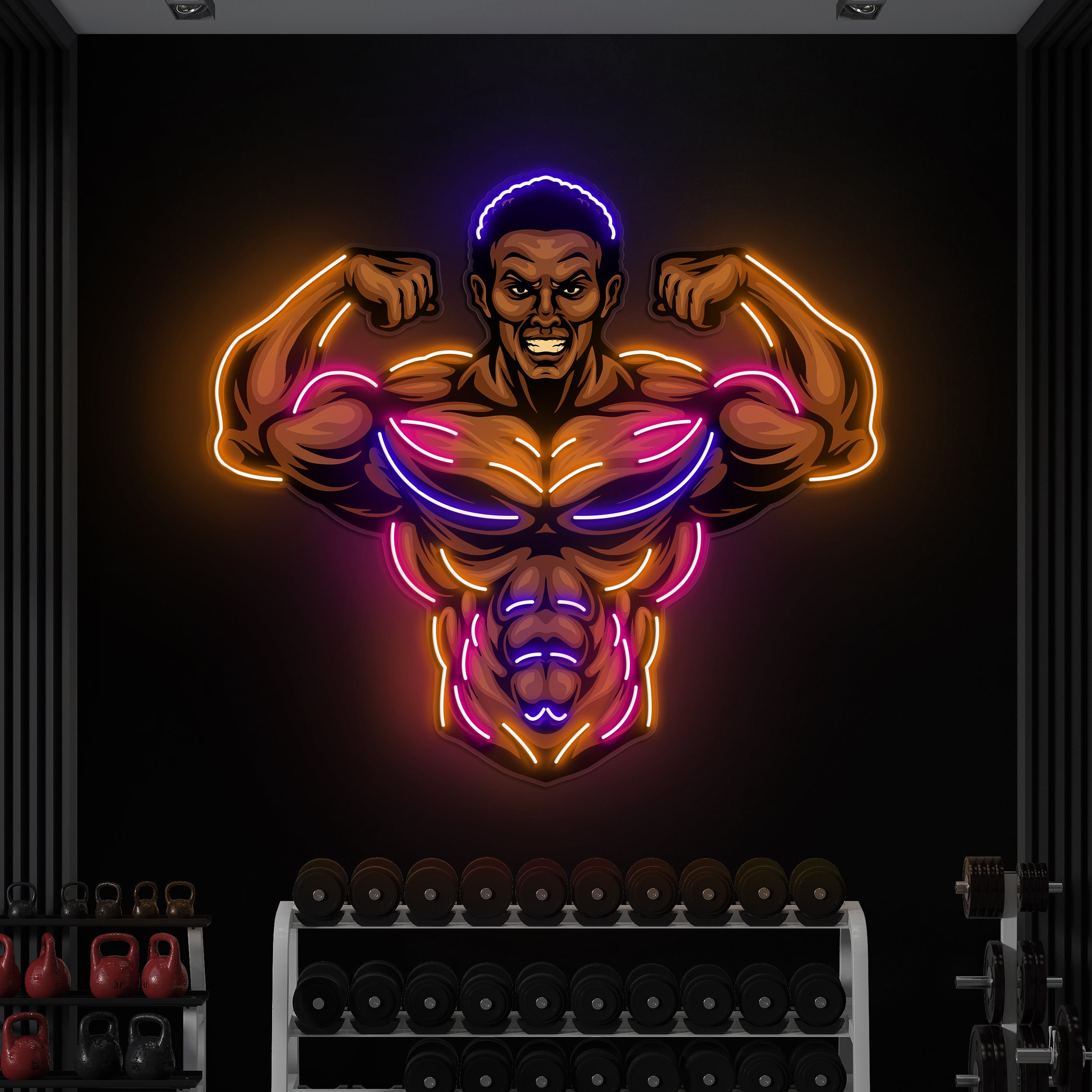 Muscles Man Neon Sign, Man with Muscles LED Light, Pop Art Sign, Gym LED Sign, Muscle Fitness Decor, Gym Decor, Sports Clubs, Sports Decor