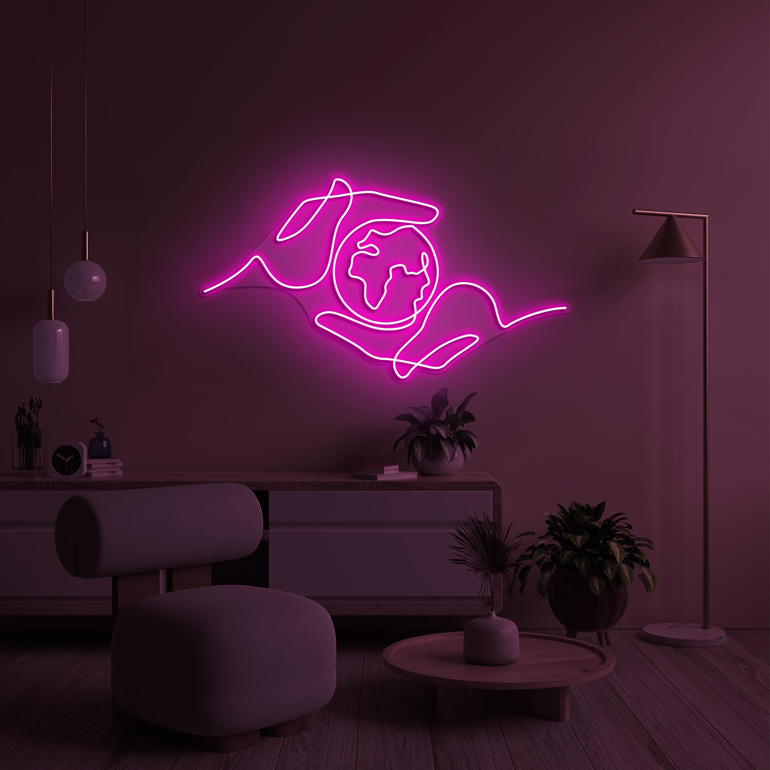 Hands Holding Earth Neon Sign, Hands Holding Earth LED Light, Holding Earth Wall Art, Home Wall Decor, Travel Agency Wall Art, Global Sign