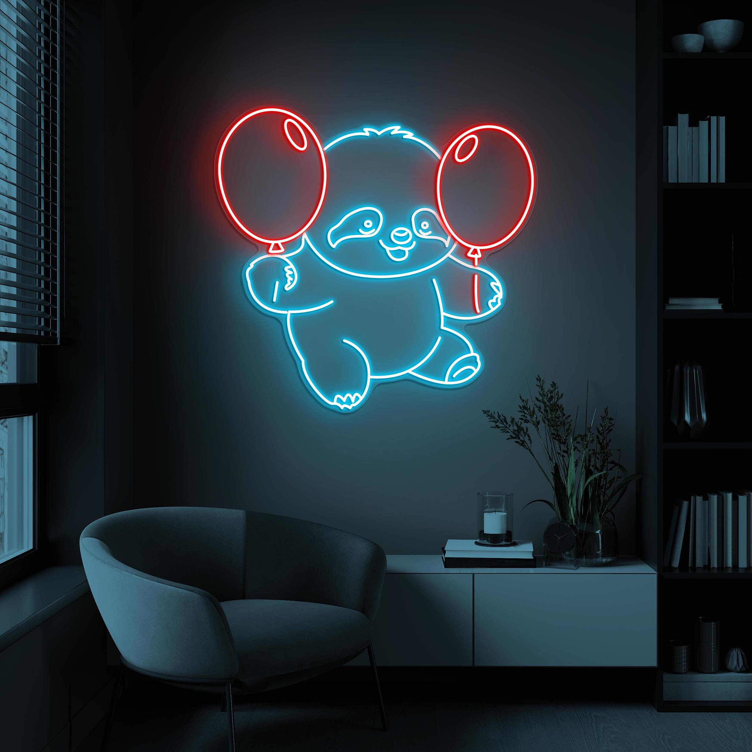 Baby Sloth With Balloon Neon Sign, Sloth With Balloons LED Light, Sloth Wall Decor, Kids Game Zone Decor, Toy Shop Wall Decor, Party decor