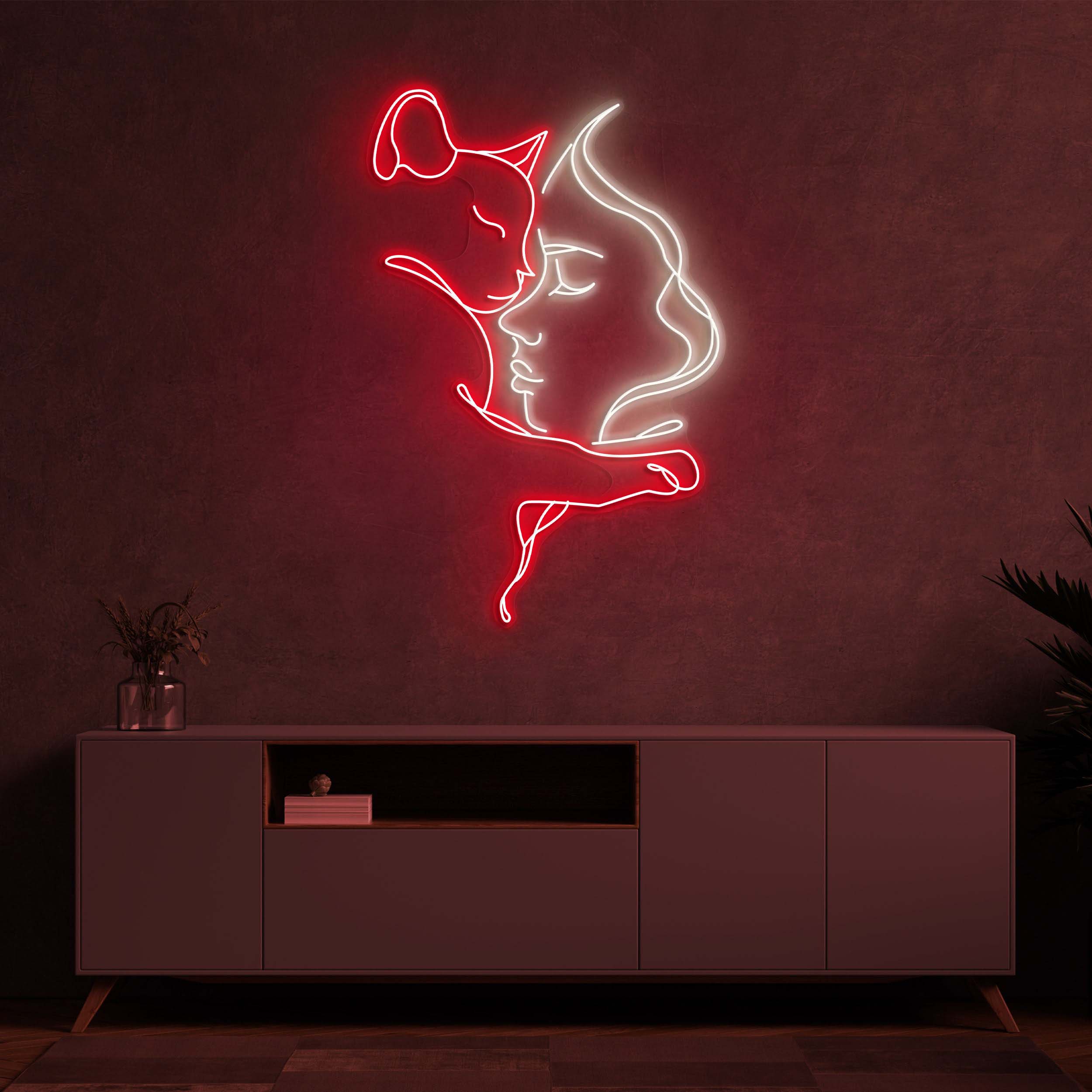 Cat and Woman Neon Light, LED Wall Light, Pet Lover's Home Decor, Hug Cat and Owner Neon Sign, Women Neon Light, Wall Art for Home,Gift Idea
