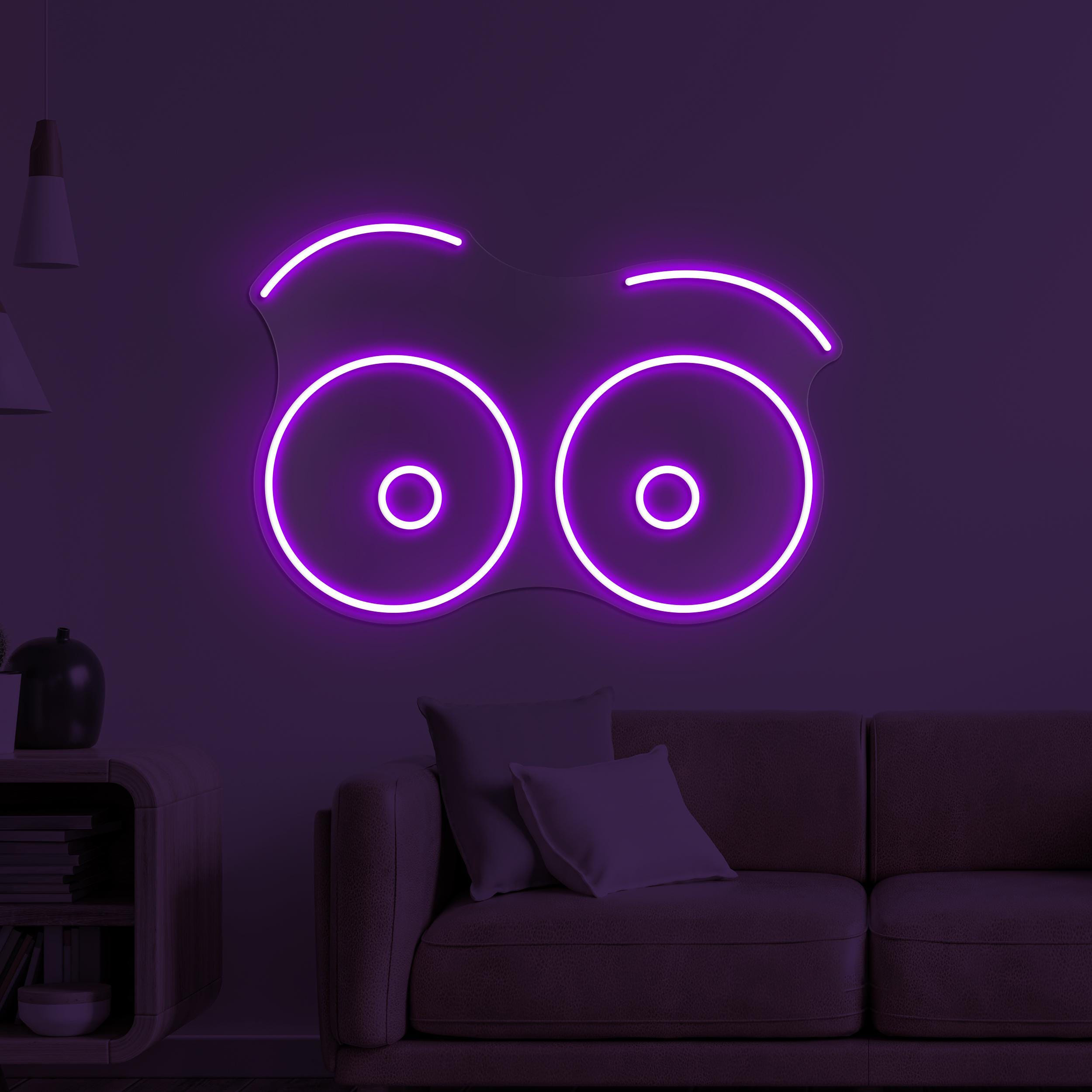 Eye Emoji Neon Sign, Eyebrows LED Light, Surprised Eyes Wall Decor, Quirky Face Wall Art, Nursery Room Neon Light, Home Wall Art, Cafe Decor