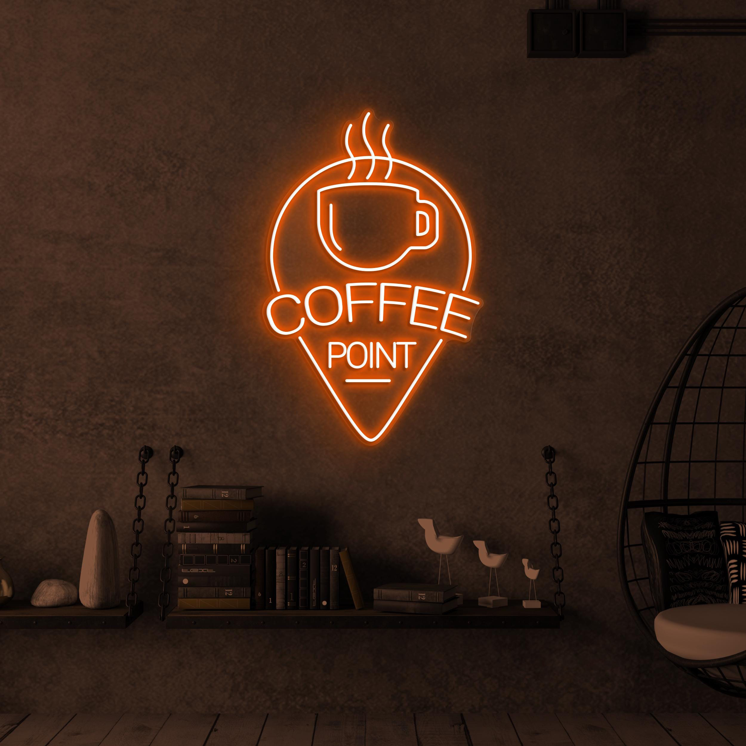 Coffee Point Neon Sign, Coffee Point LED Light, Coffee Cup Wall Decor, Flaming Coffee Cup Neon Sign, Coffee Logo Neon Art, Coffee Shop Decor