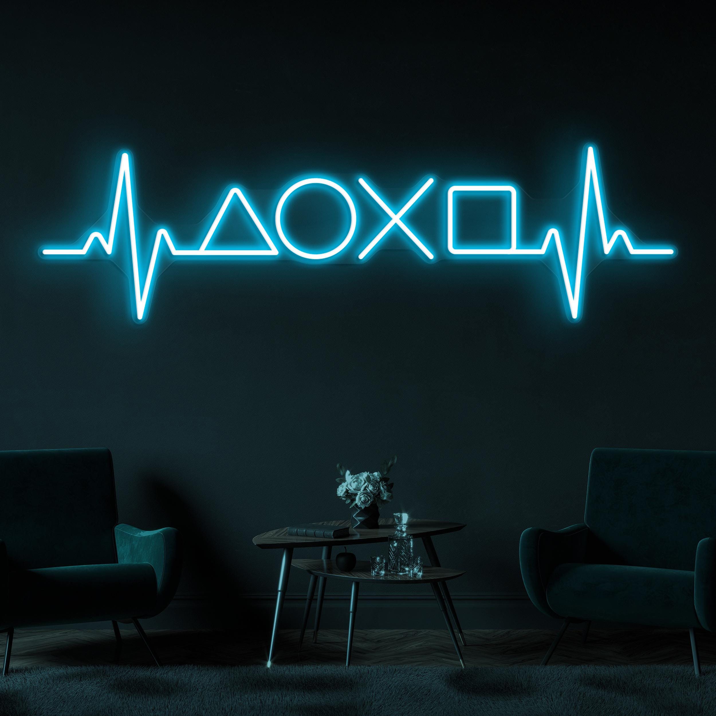 Gamer Heartbeat Neon Sign, Gamer Heartbeat LED Light, Game Icons Symbols Decor, Video Game Pulse Art, Game Room Neon Light, Man Cave Sign