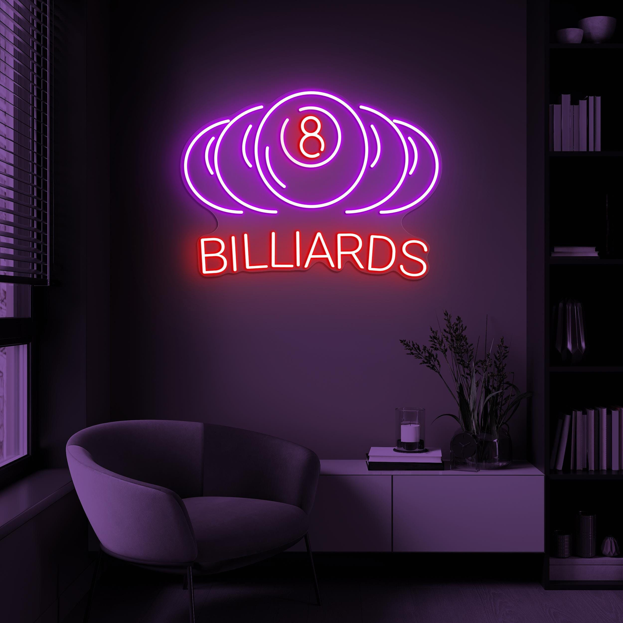 Billiard Neon Sign, Billiard Pool Neon Sign, Billiard 8-Ball Wall Decor, Billiard Club Wall Art, Pool Table Light, Sports Shop Wall Decor