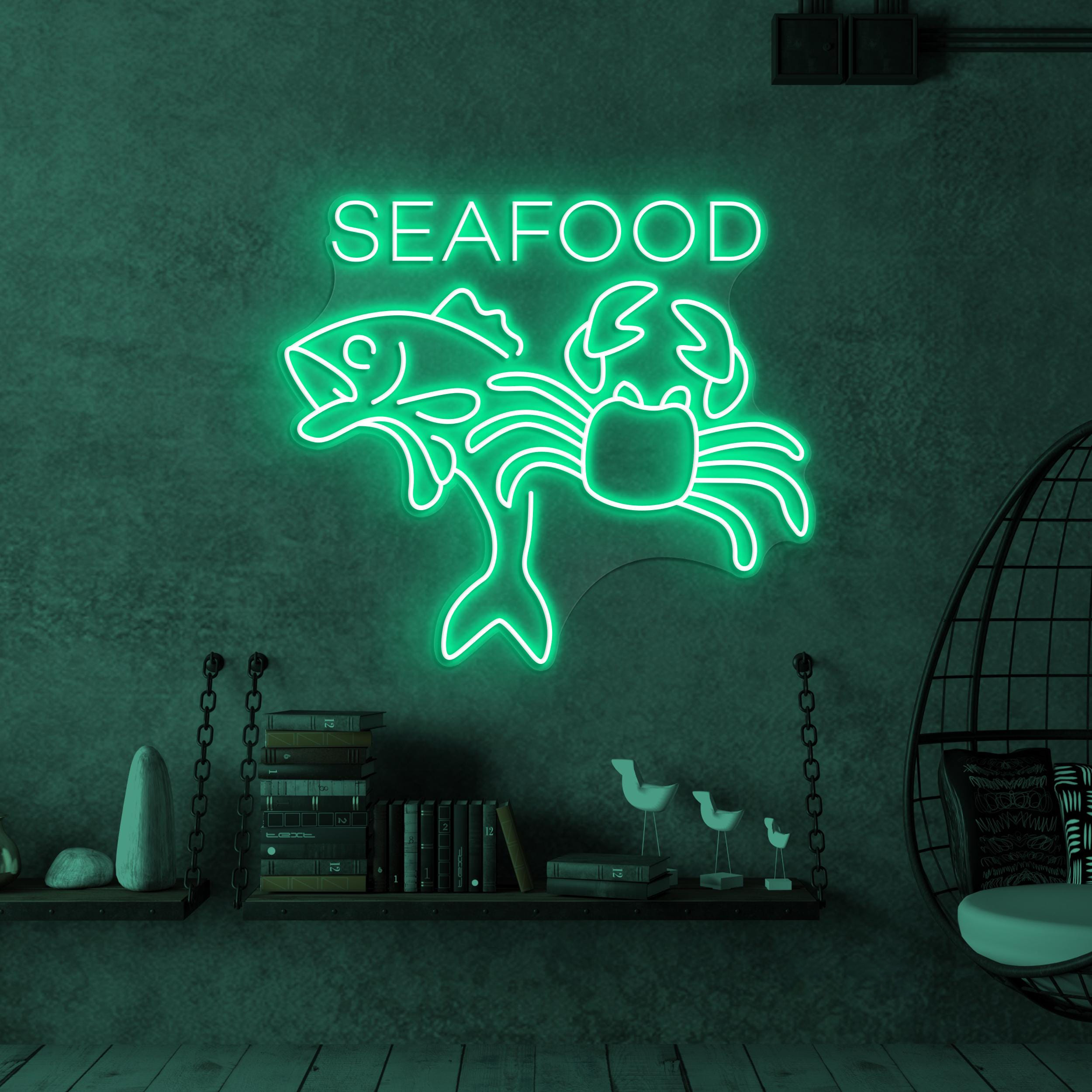Seafood Neon Sign, Seafood LED Light, Fish Shop Wall Decor, Crab Wall Art, Seafood Restaurants Neon Led Light, Beach Neon Decor, Seafood Art