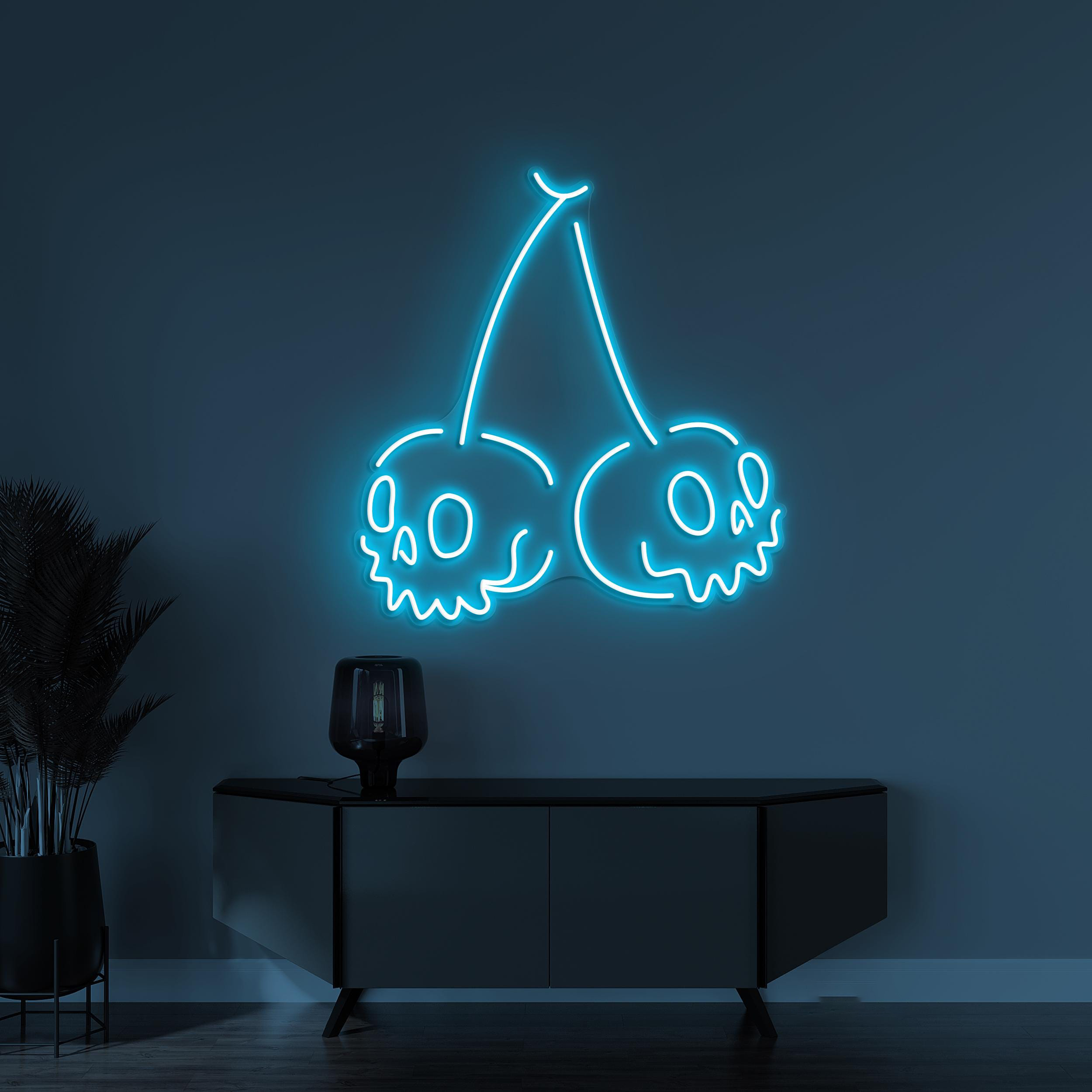 Skull Cherry Neon Sign, Skull Cherry LED Light, Skull Fruit Wall Decor, Halloween Wall Art, Personalized Neon Sign, Fruit Shop Wall Decor