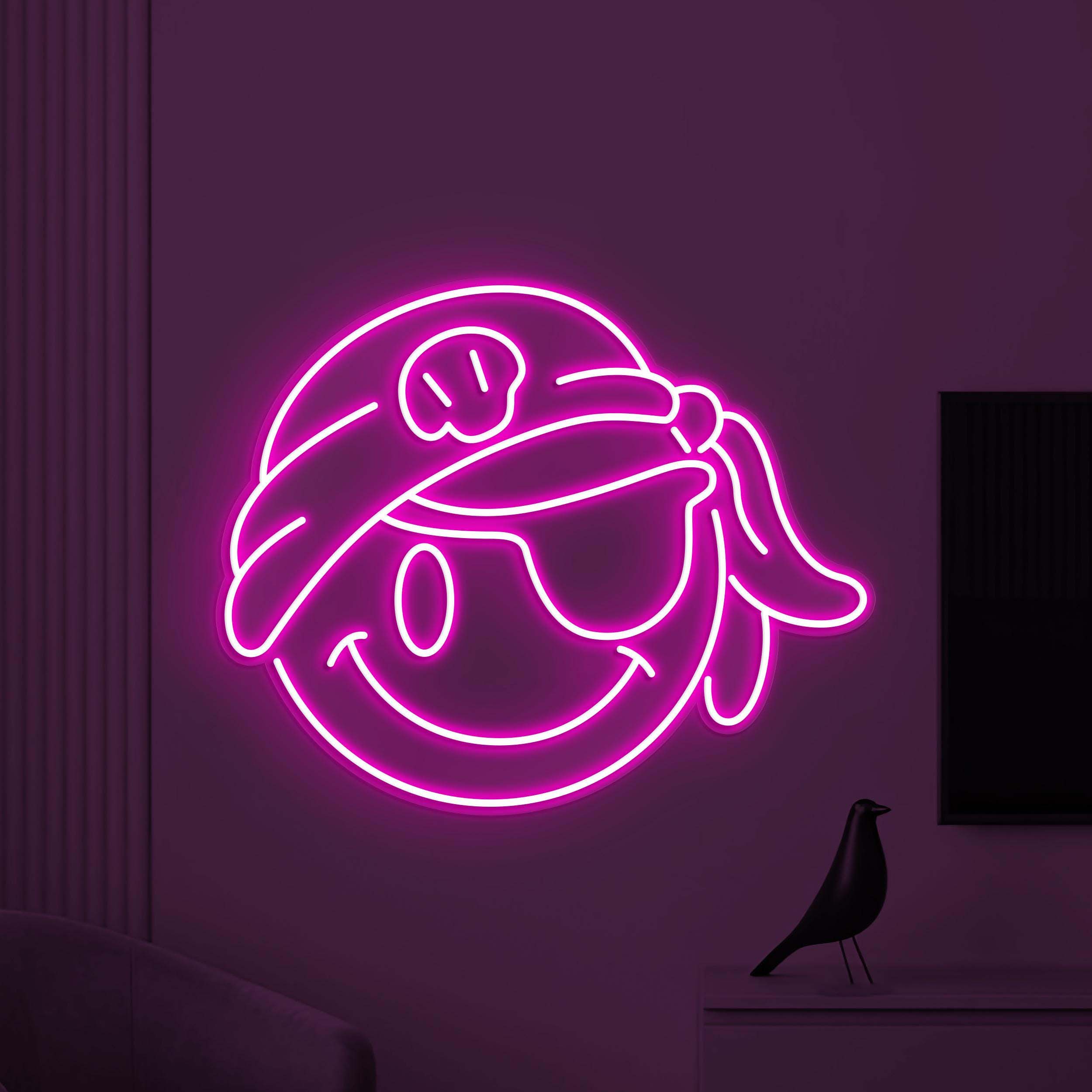 Pirate Smiley Face Neon Sign, Pirate Smiley Emoji LED Light, Smiley Face Wall Decor, Kids Room Wall Art, Pirate Emoji Sign, Bedroom Neon Art