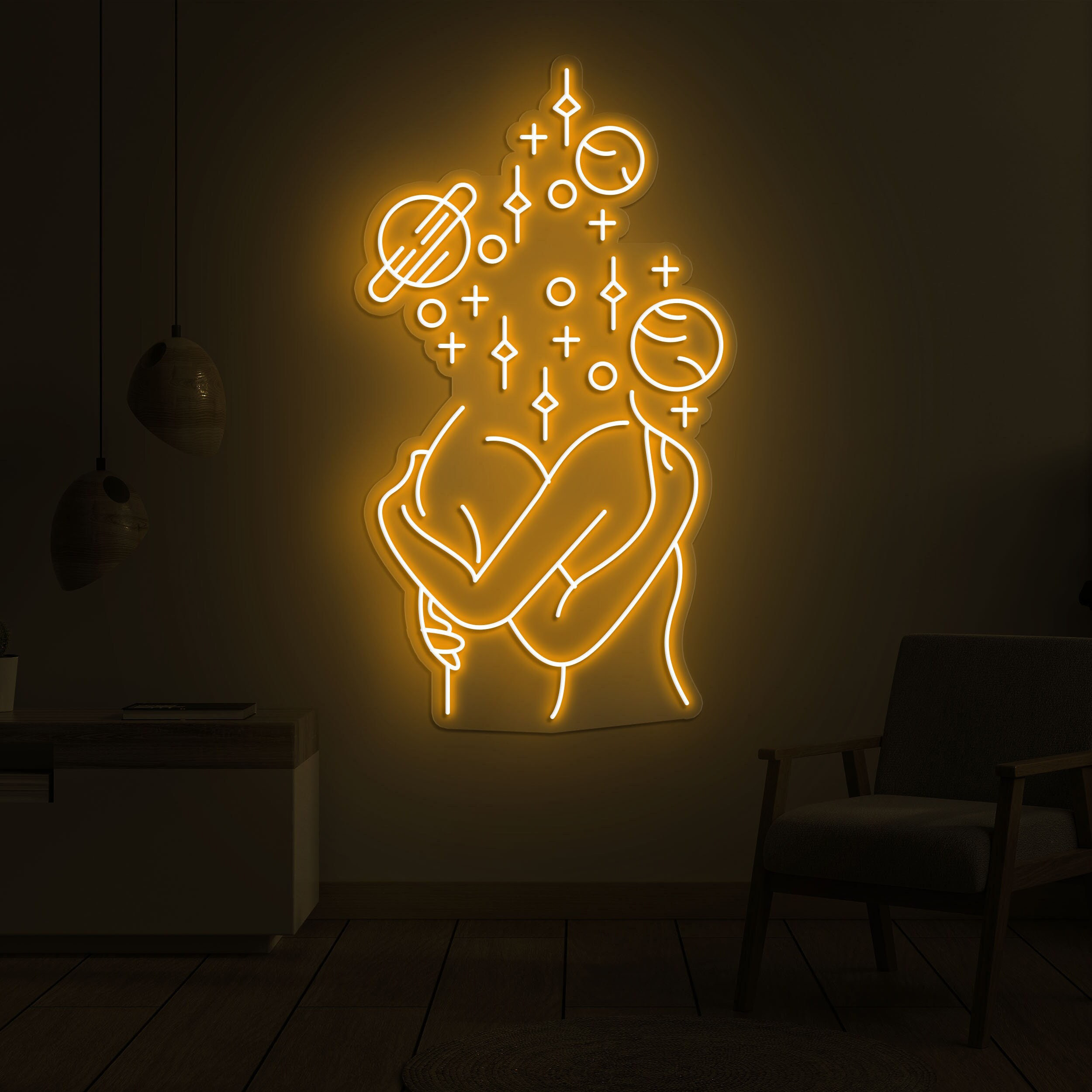 Abstract Space Star Hug LED Neon Sign, Cosmic Wall Art, Galaxy LED Neon Sign for Stars Decoration, Planets and Stars Neon Light, Cuddle Sign