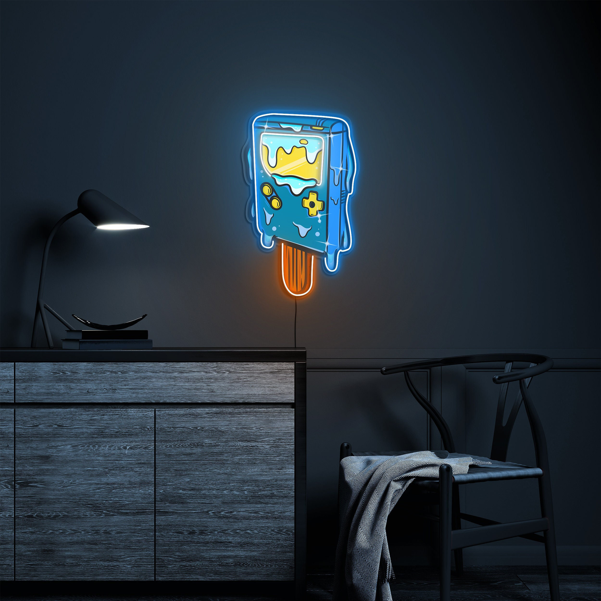 Ice Cream Game Boy Neon Sign, 80s Decor, LED Neon Pop Art Sign, Game Remote Sign, Game Room Decor, Ice Cream Cone Game Boy LED Wall Art