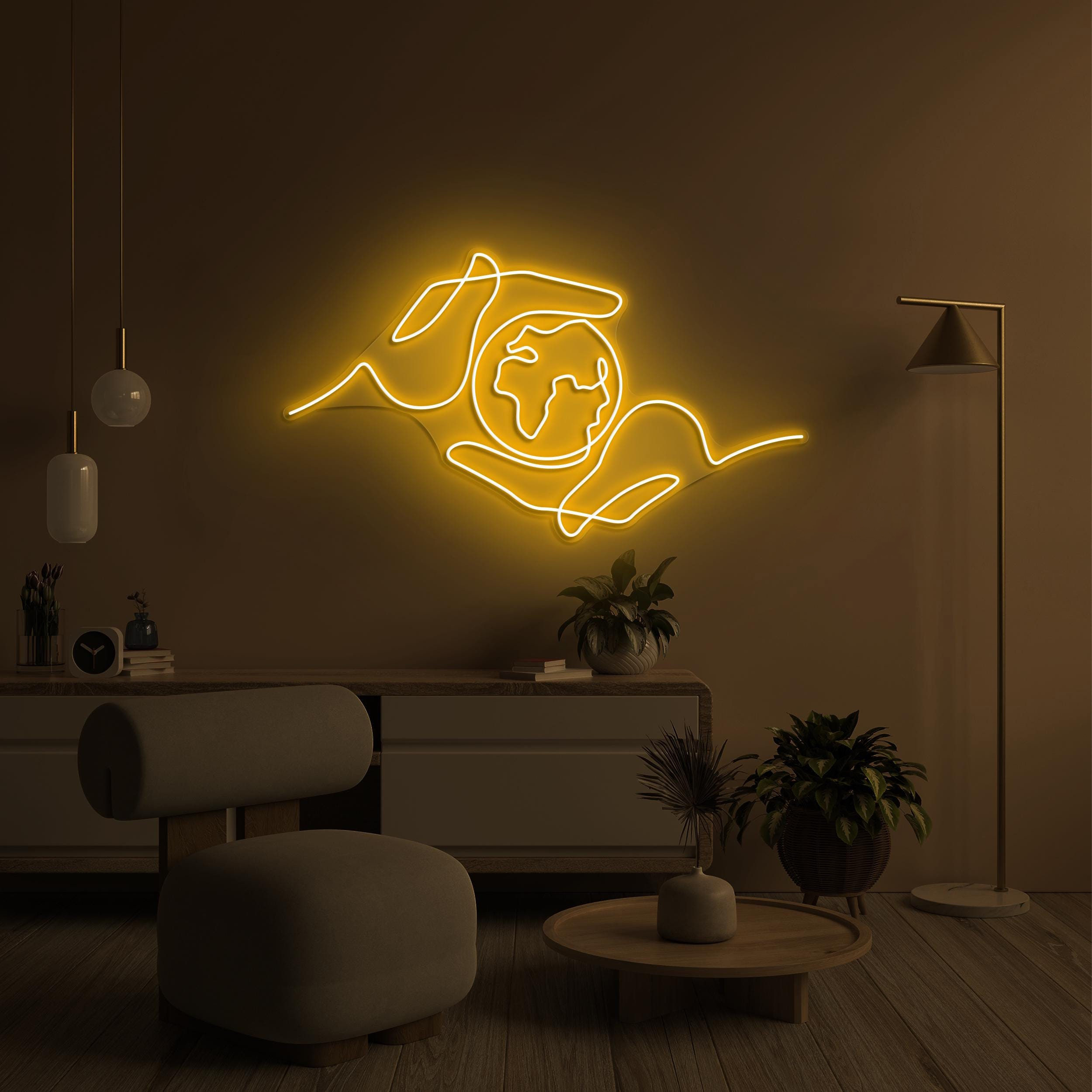 Hands Holding Earth Neon Sign, Hands Holding Earth LED Light, Holding Earth Wall Art, Home Wall Decor, Travel Agency Wall Art, Global Sign