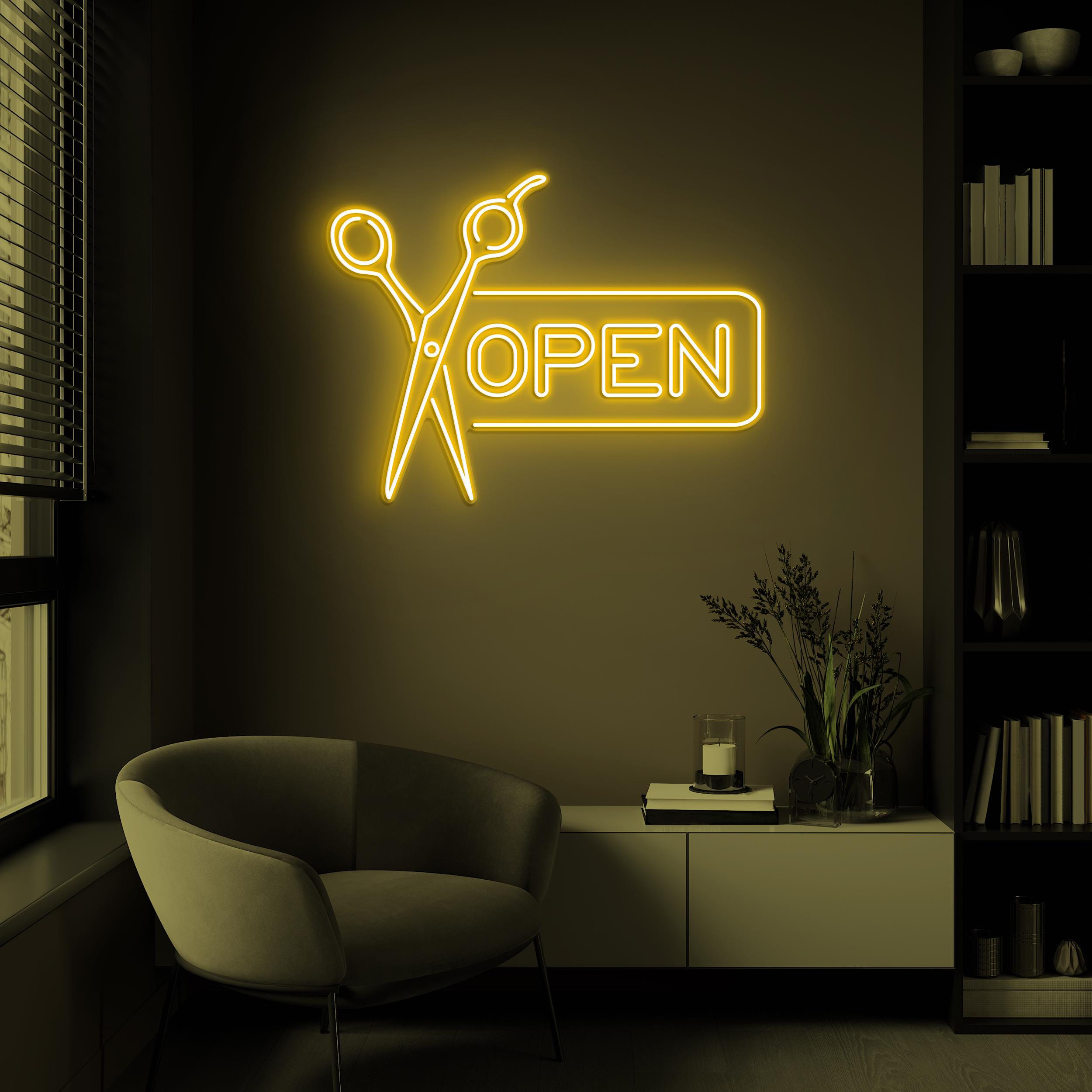 Open Neon Sign, Open Scissors LED Light, Scissors LED Sign, Neon Art, Hair Salon Open Wall Art, Barber Shop Decor, Beauty Salon Door Sign