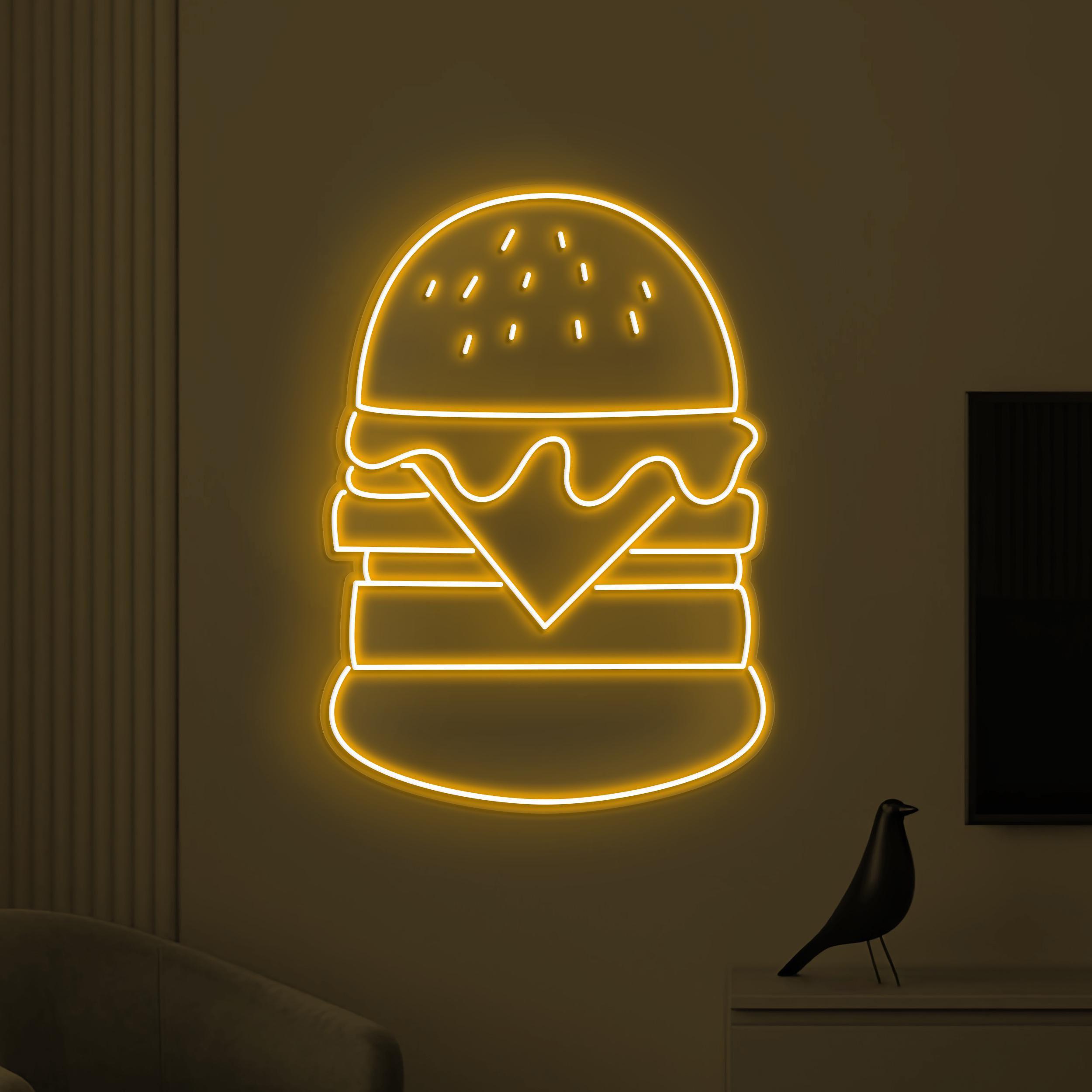 Burger Neon Sign, Hamburger LED Light, Fast Food Wall Decor, Restaurant Wall Art, Burger Cafe Neon Light, Burger Lover Gift, Burger Neon Art