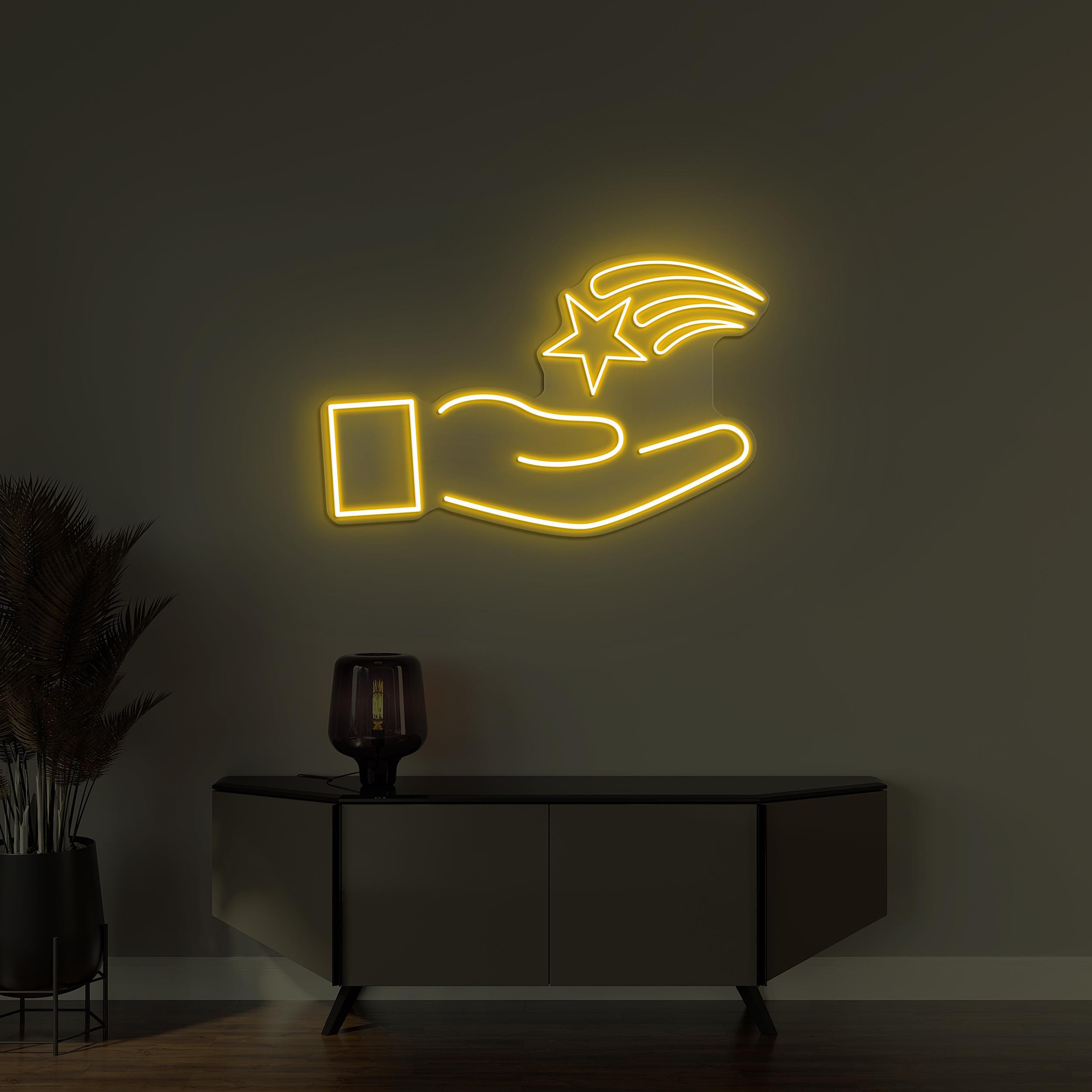Star In Hand Neon Sign, Star In Hand LED Light, Star Wall Decor, Party Wall Art, Dream Catcher Light, Make a Wish Art, Hand Holding Star