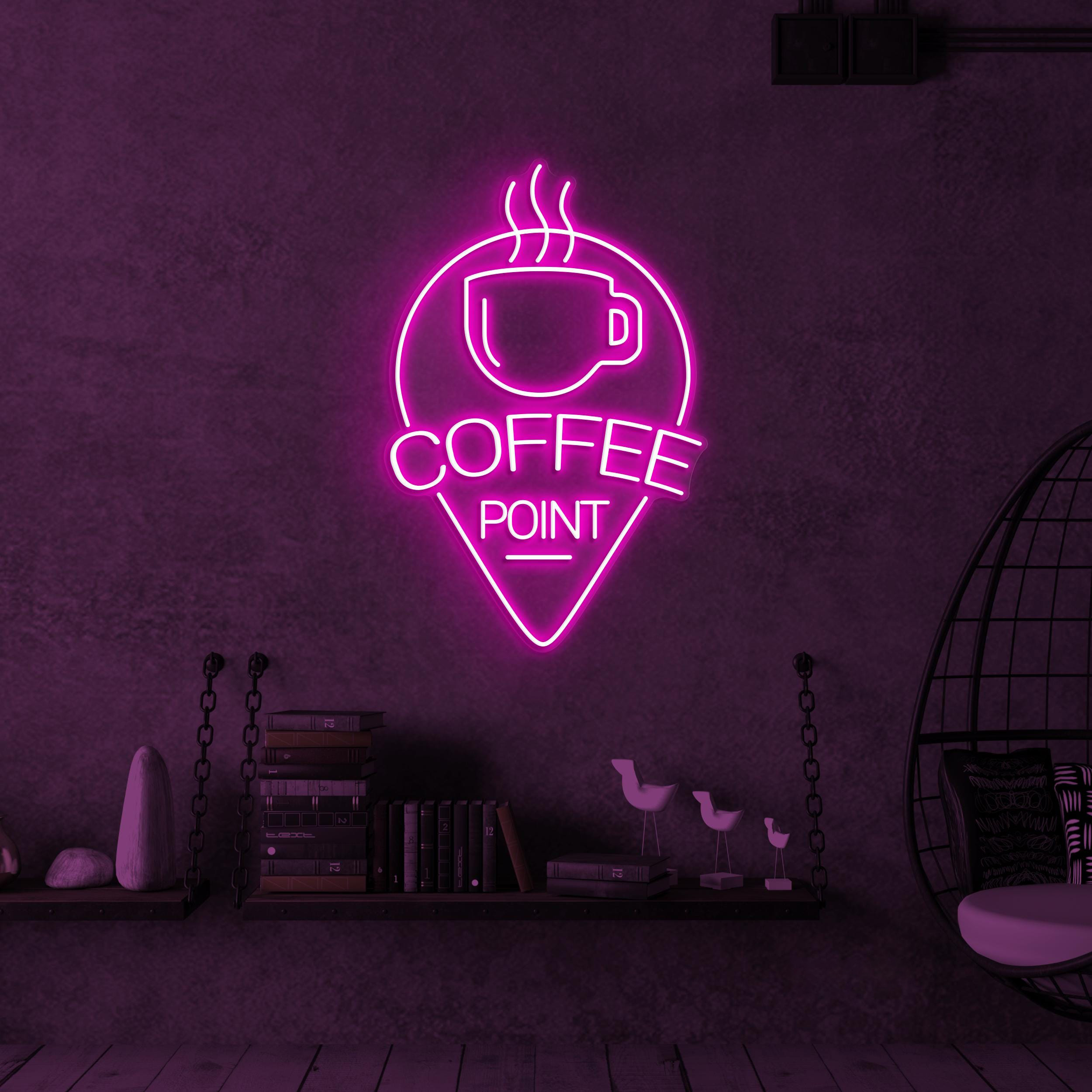 Coffee Point Neon Sign, Coffee Point LED Light, Coffee Cup Wall Decor, Flaming Coffee Cup Neon Sign, Coffee Logo Neon Art, Coffee Shop Decor