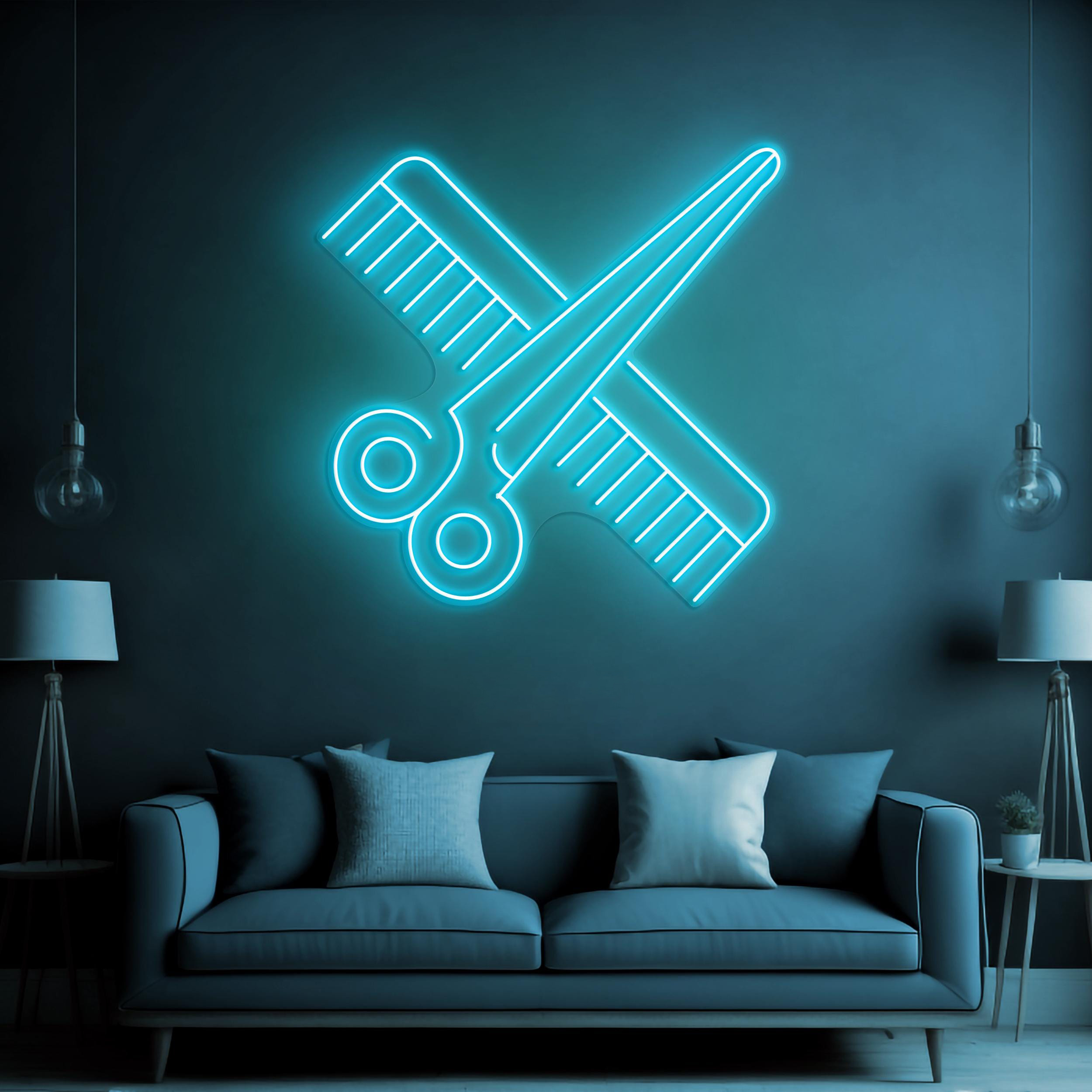 Scissors and Comb Neon Sign, Scissors and Comb LED Light, Hairdressing Tools LED Neon Art, Barber Shop Decor, Salon decor, Business Neon Art