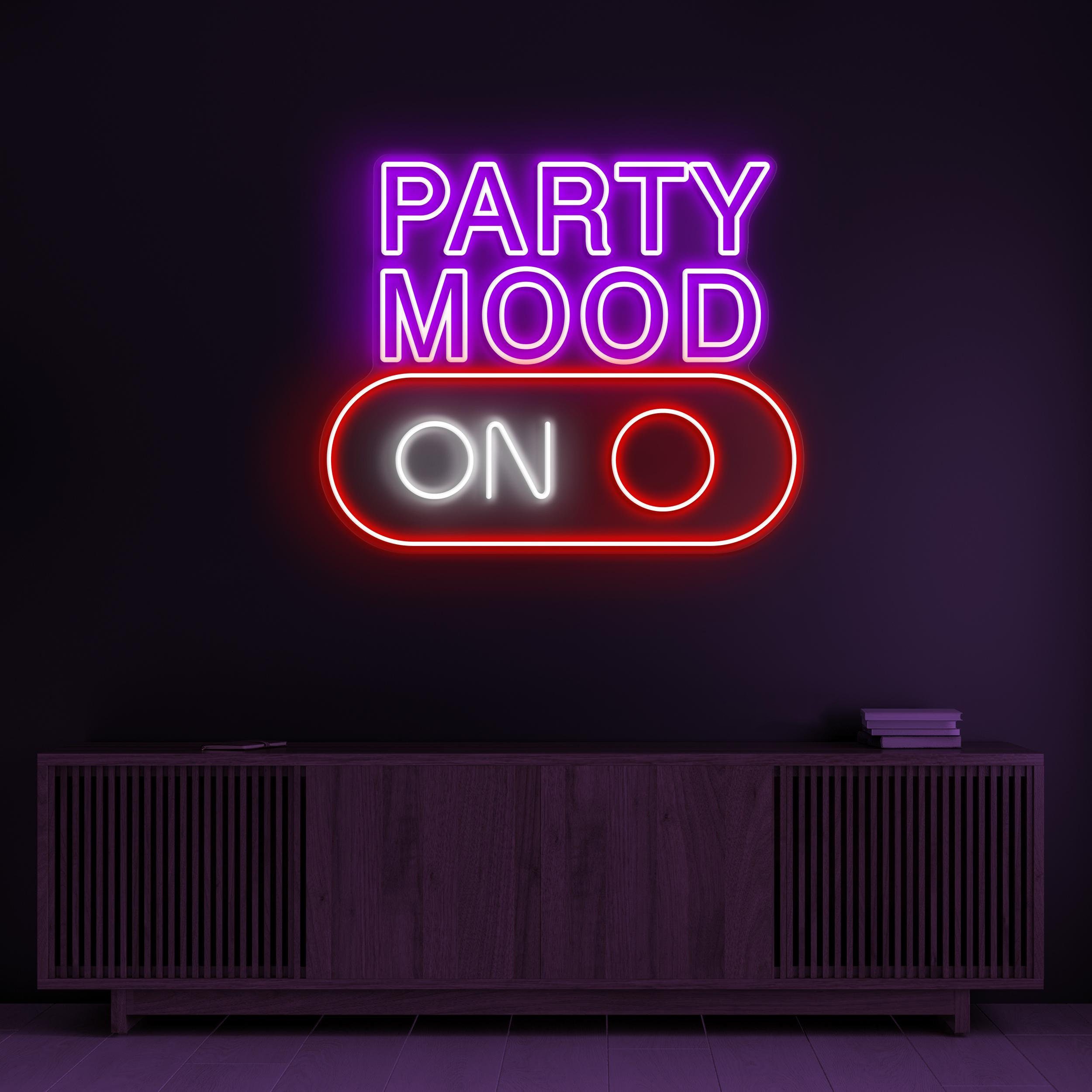 Party Mood On Neon Signs, Party Mood On LED Light, Party Wall Art, Birthday Party Wall Decor, Neon Sign for, Engagement, & Wedding Parties