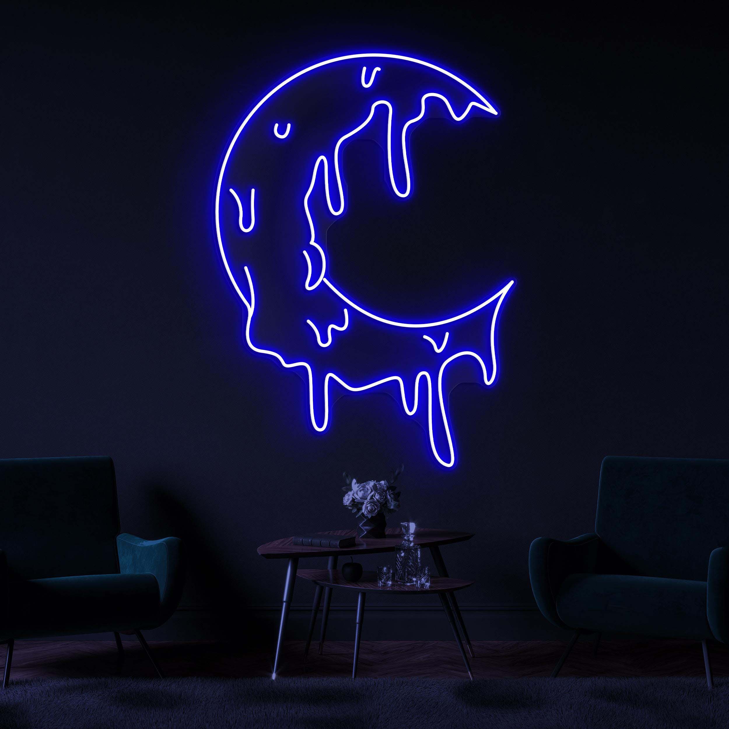 Melting Moon Neon Sign, Melting Moon LED Light, Dripping Crescent Wall Decor, Dripping Moon Wall Art, Nursery Room Neon Light, Home Decor