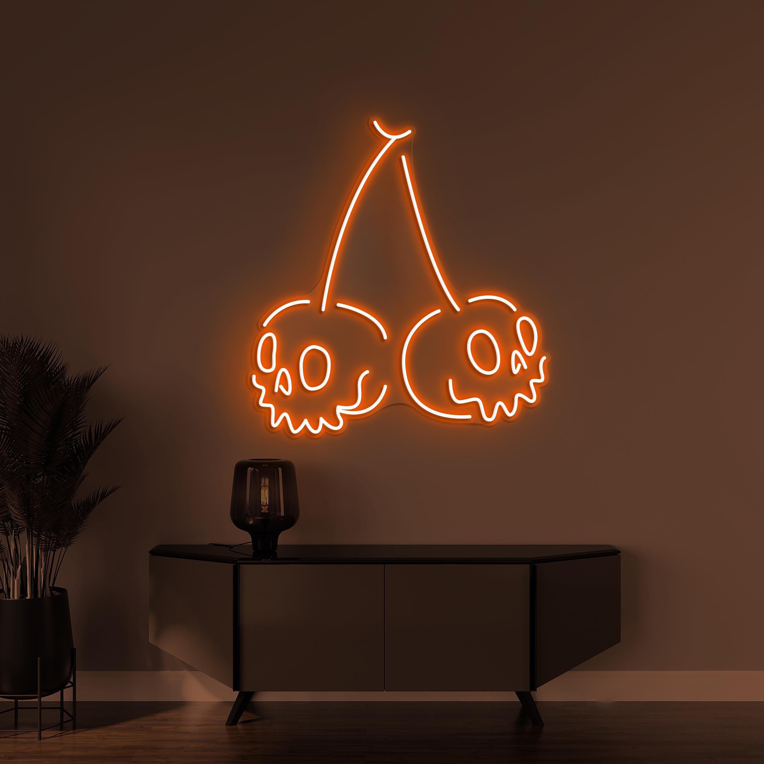 Skull Cherry Neon Sign, Skull Cherry LED Light, Skull Fruit Wall Decor, Halloween Wall Art, Personalized Neon Sign, Fruit Shop Wall Decor